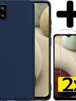 LUQ LUQ Samsung Galaxy A12 hoesje siliconen donkerblauw + 2x screenprotector