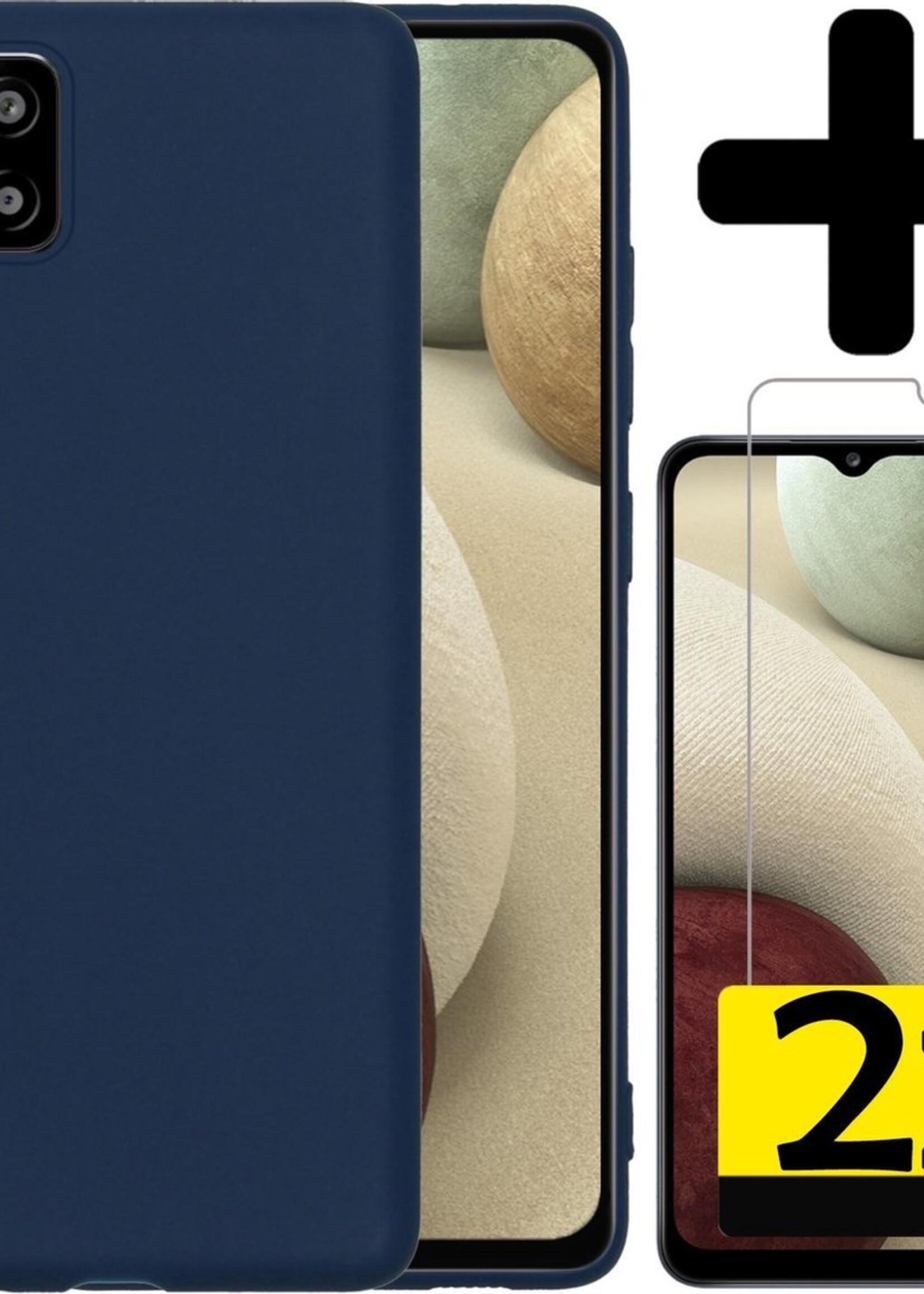 LUQ Hoesje Geschikt voor Samsung A12 Hoesje Siliconen Case Met 2x Screenprotector - Hoes Geschikt voor Samsung Galaxy A12 Hoes Siliconen - Donkerblauw