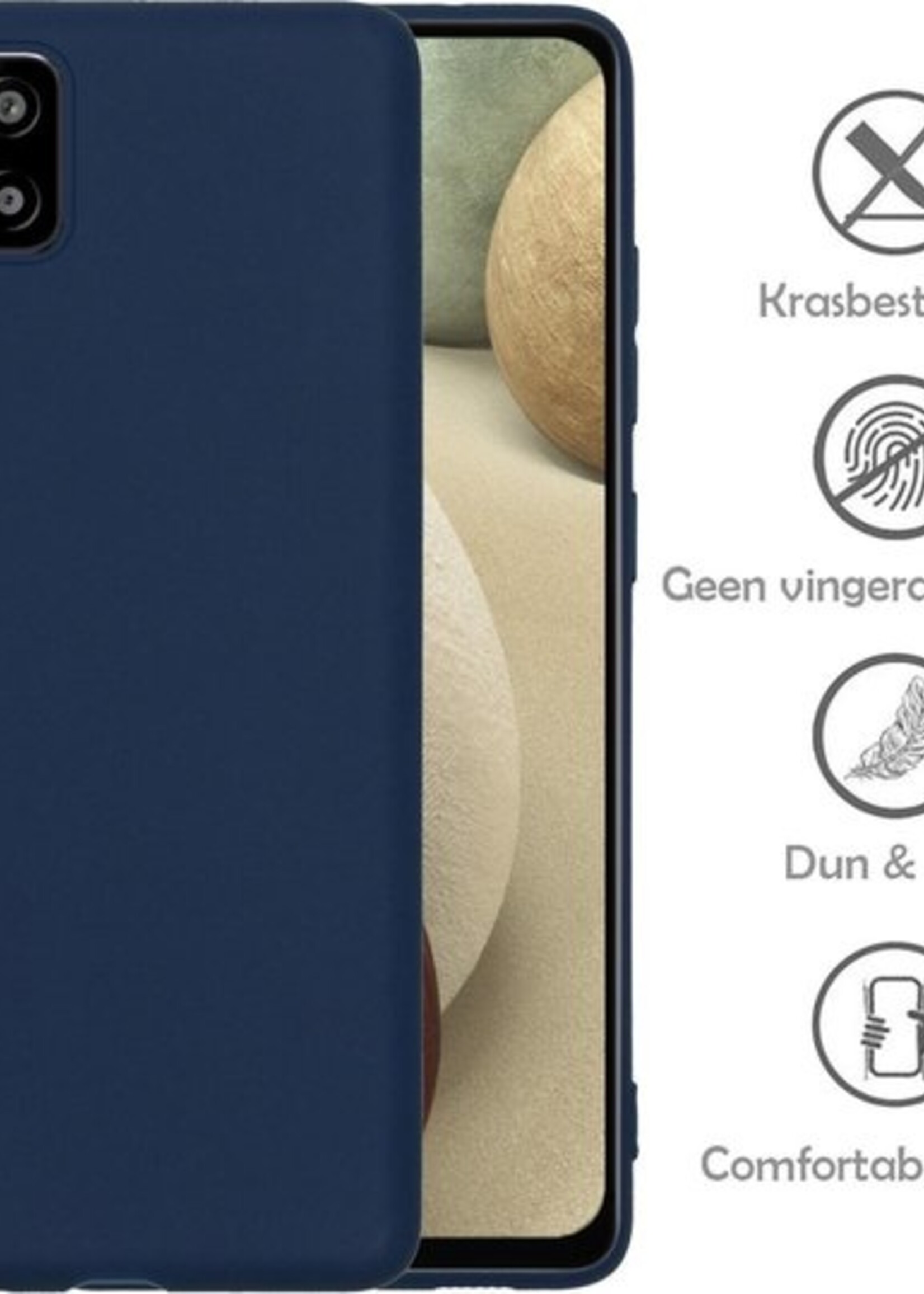 LUQ Hoesje Geschikt voor Samsung A12 Hoesje Siliconen Case Met 2x Screenprotector - Hoes Geschikt voor Samsung Galaxy A12 Hoes Siliconen - Donkerblauw