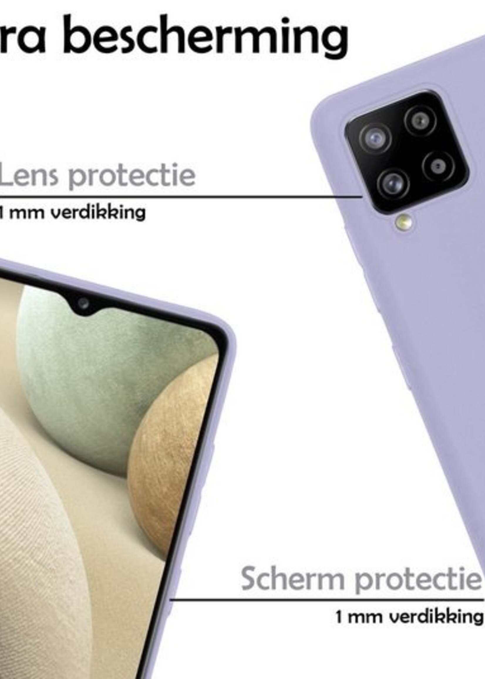 LUQ Hoesje Geschikt voor Samsung A12 Hoesje Siliconen Case Met 2x Screenprotector - Hoes Geschikt voor Samsung Galaxy A12 Hoes Siliconen - Lila