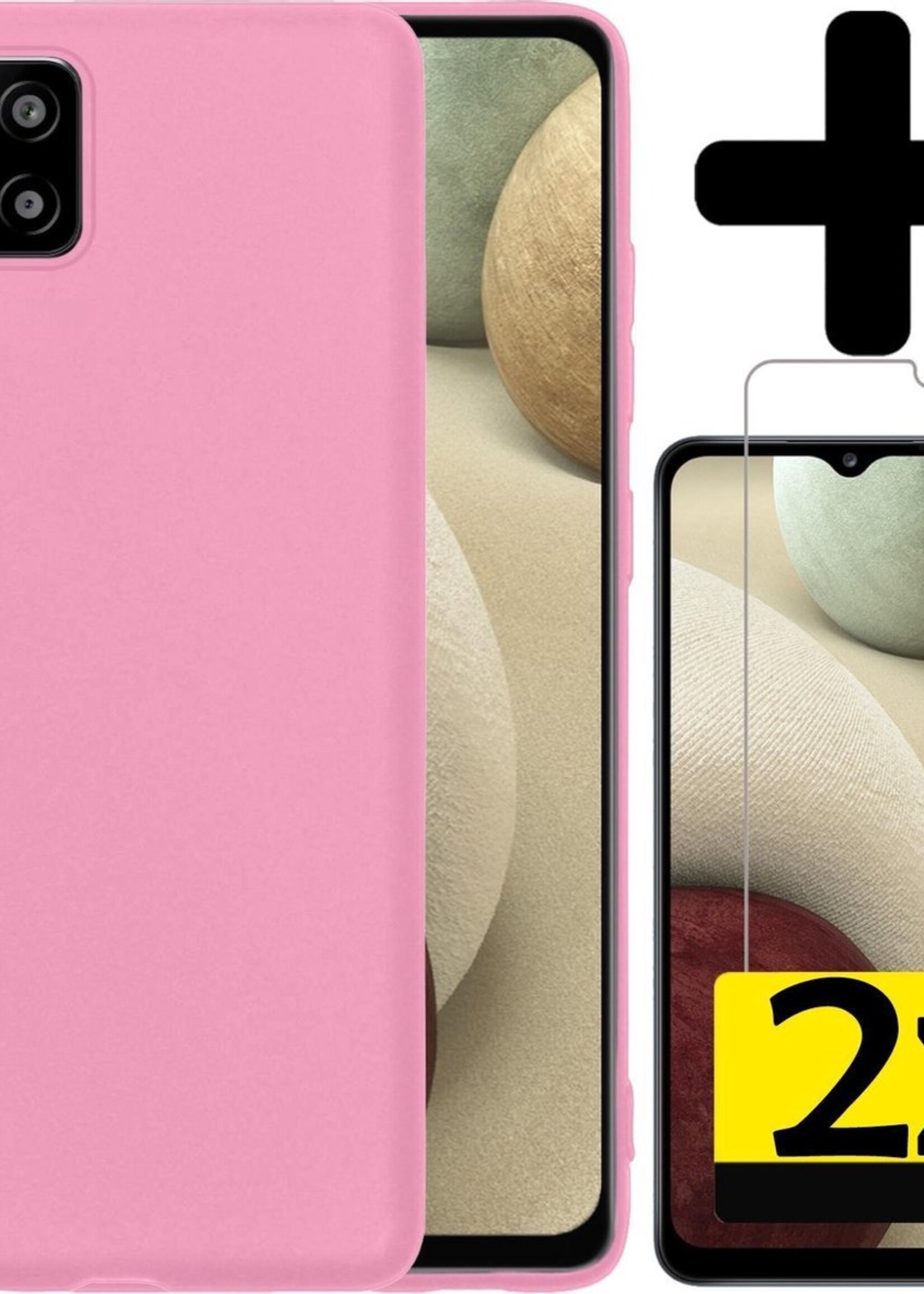 LUQ Hoesje Geschikt voor Samsung A12 Hoesje Siliconen Case Met 2x Screenprotector - Hoes Geschikt voor Samsung Galaxy A12 Hoes Siliconen - Roze