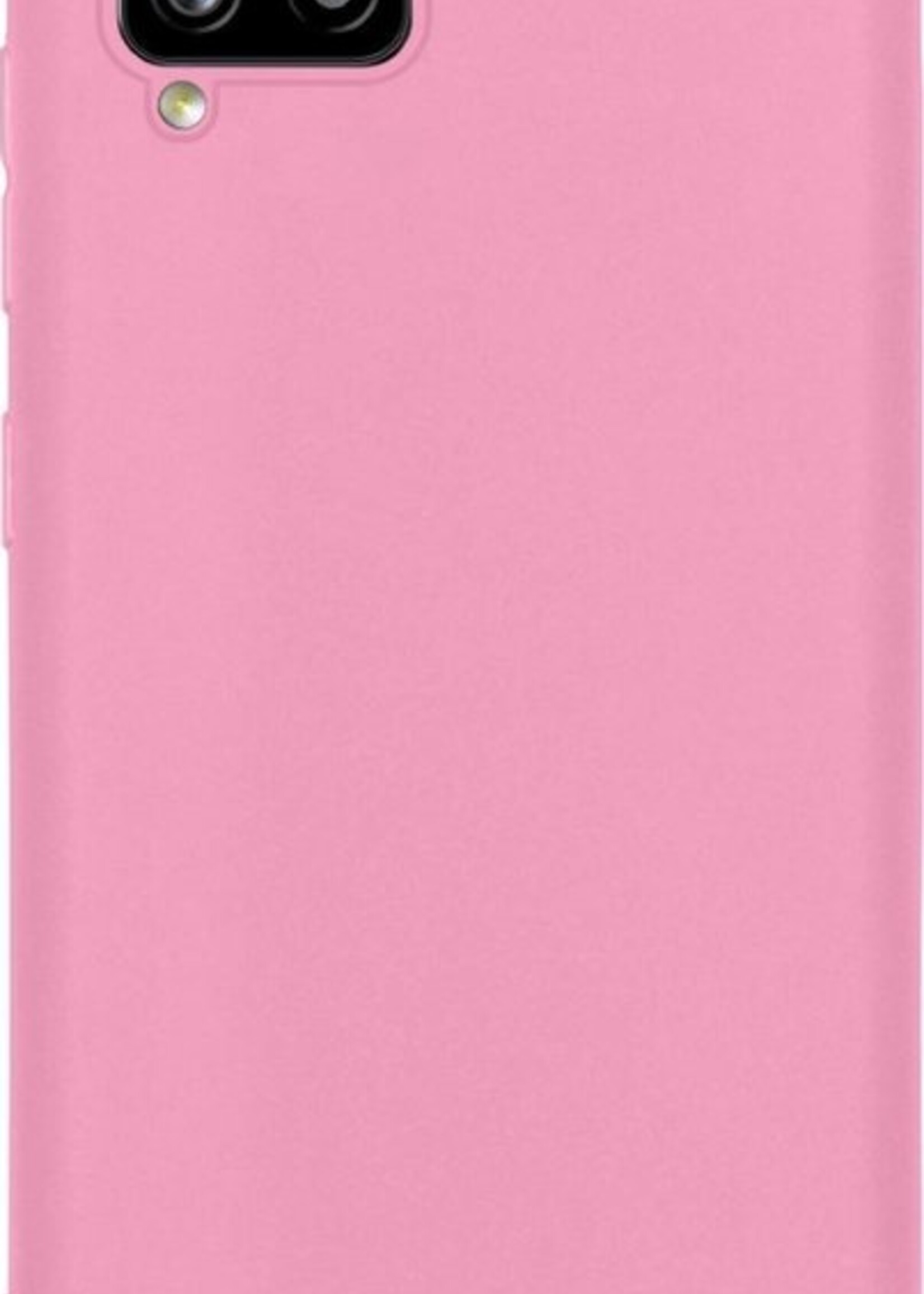 LUQ Hoesje Geschikt voor Samsung A12 Hoesje Siliconen Case Met 2x Screenprotector - Hoes Geschikt voor Samsung Galaxy A12 Hoes Siliconen - Roze