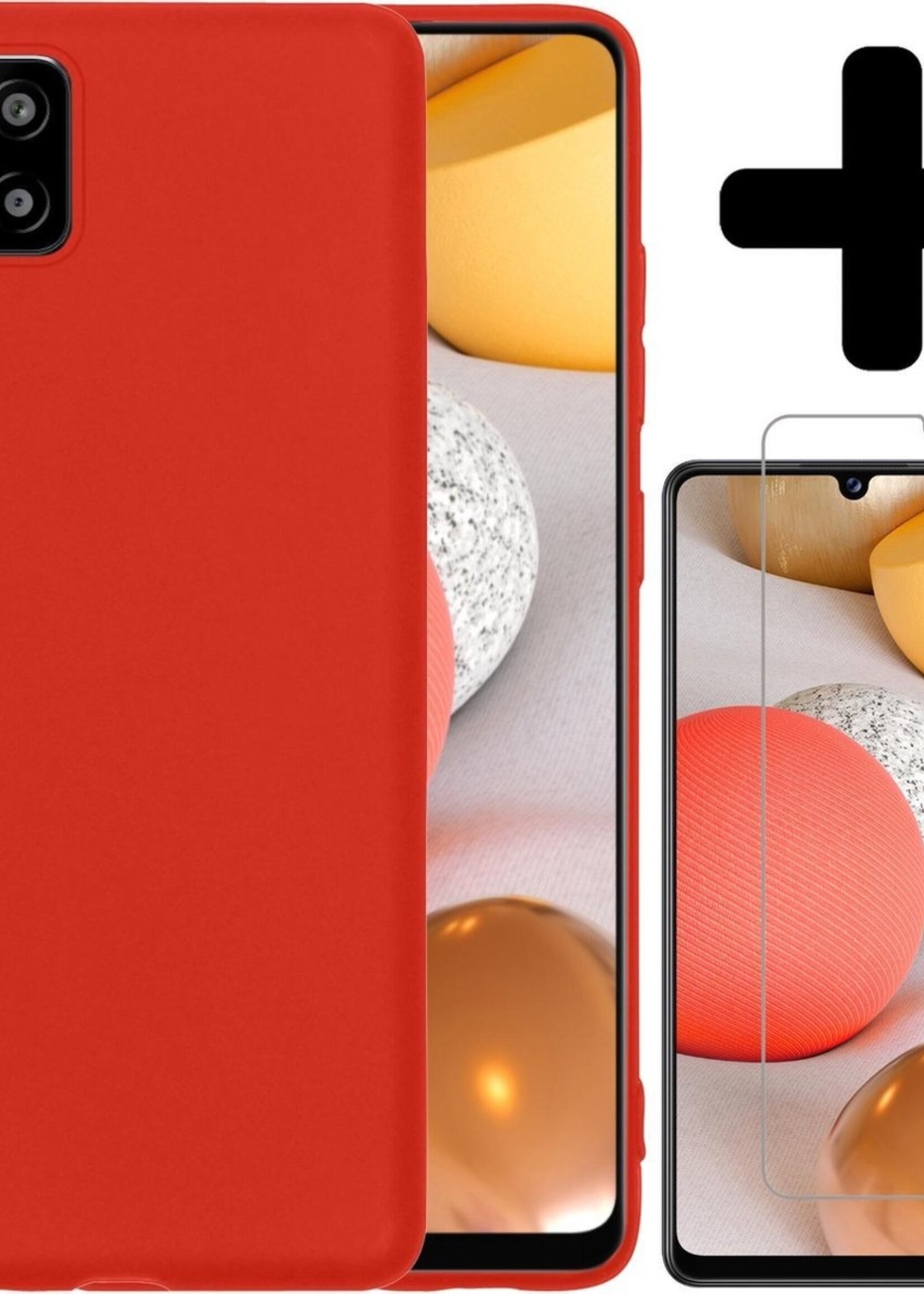 LUQ Hoesje Geschikt voor Samsung A42 Hoesje Siliconen Case Met Screenprotector - Hoes Geschikt voor Samsung Galaxy A42 Hoes Siliconen - Rood