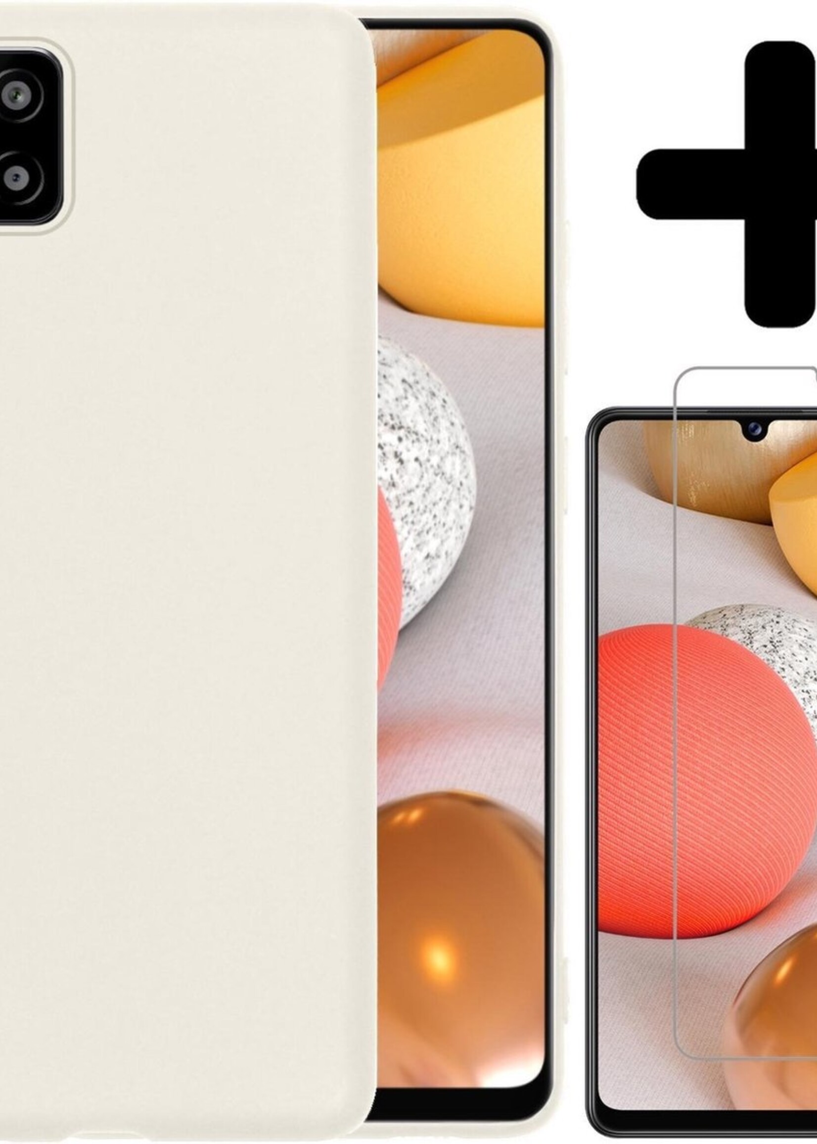 LUQ Hoesje Geschikt voor Samsung A42 Hoesje Siliconen Case Met Screenprotector - Hoes Geschikt voor Samsung Galaxy A42 Hoes Siliconen - Wit
