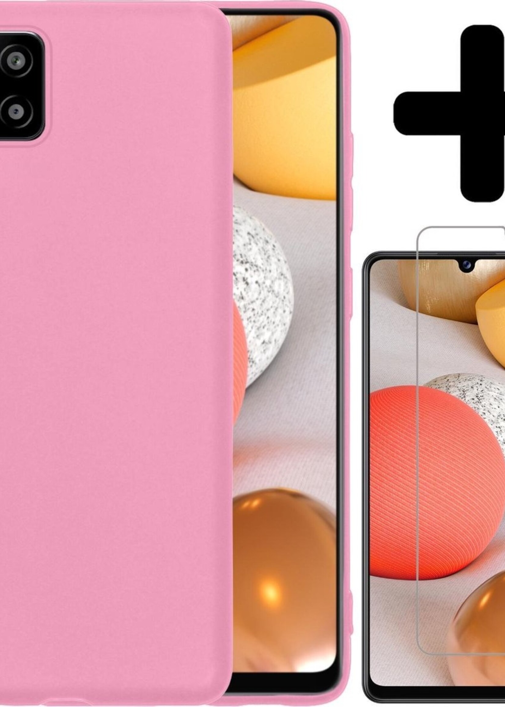 LUQ Hoesje Geschikt voor Samsung A42 Hoesje Siliconen Case Met Screenprotector - Hoes Geschikt voor Samsung Galaxy A42 Hoes Siliconen - Roze