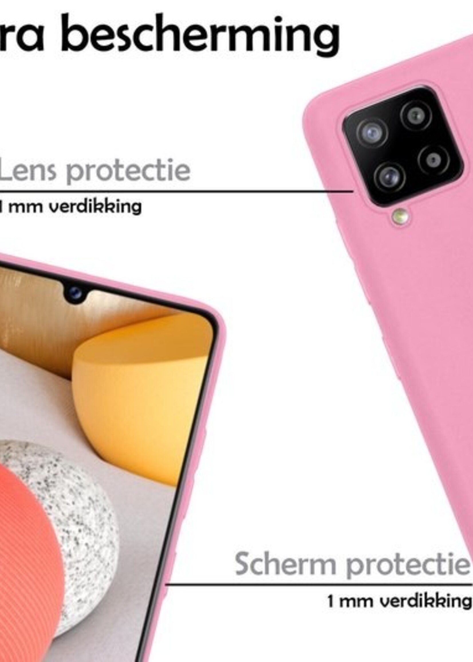 LUQ Hoesje Geschikt voor Samsung A42 Hoesje Siliconen Case Met Screenprotector - Hoes Geschikt voor Samsung Galaxy A42 Hoes Siliconen - Roze