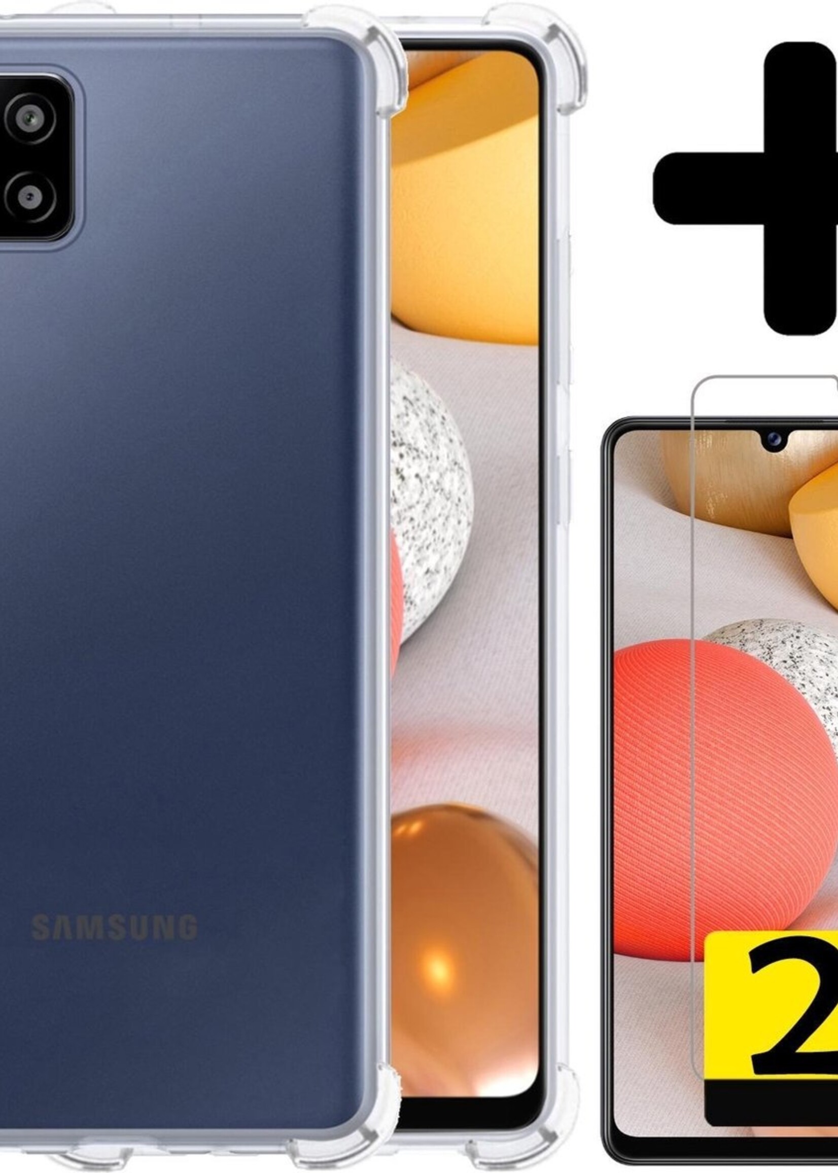 LUQ Hoesje Geschikt voor Samsung A42 Hoesje Shockproof Case Siliconen Met 2x Screenprotector - Hoes Geschikt voor Samsung Galaxy A42 Hoes Cover Siliconen - Transparant