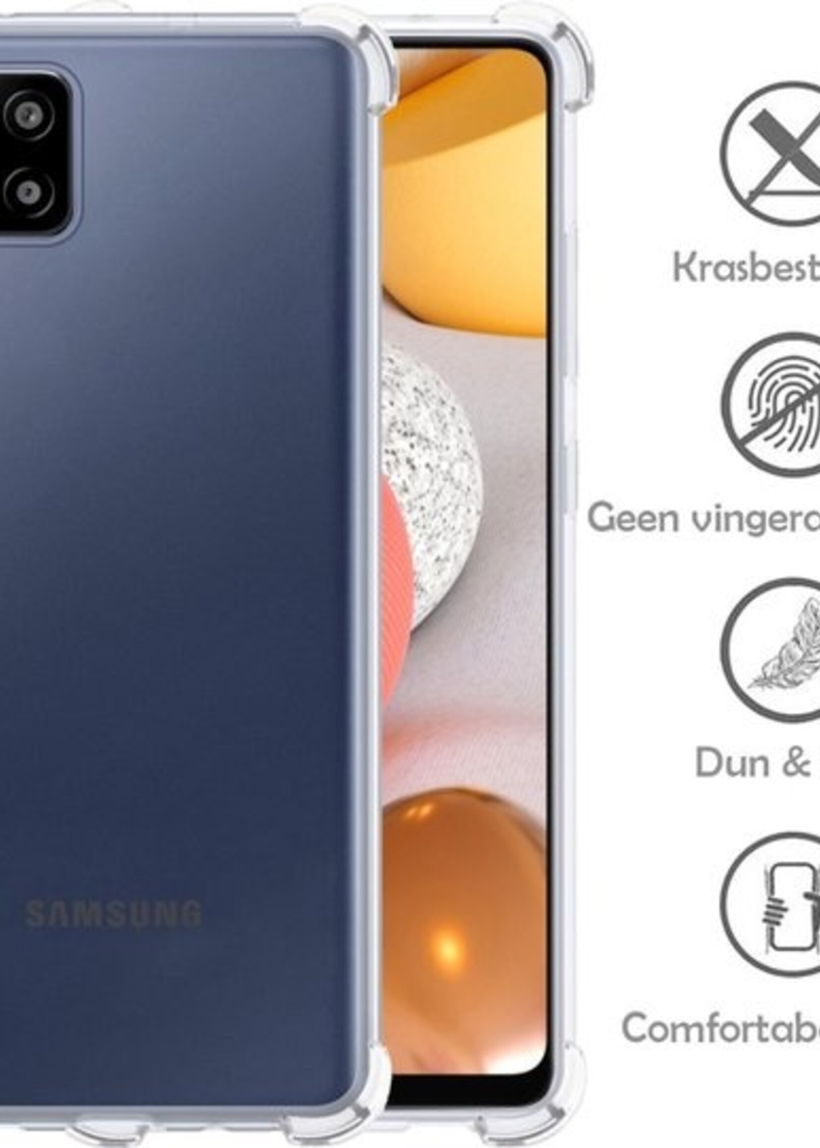 LUQ Hoesje Geschikt voor Samsung A42 Hoesje Shockproof Case Siliconen Met 2x Screenprotector - Hoes Geschikt voor Samsung Galaxy A42 Hoes Cover Siliconen - Transparant