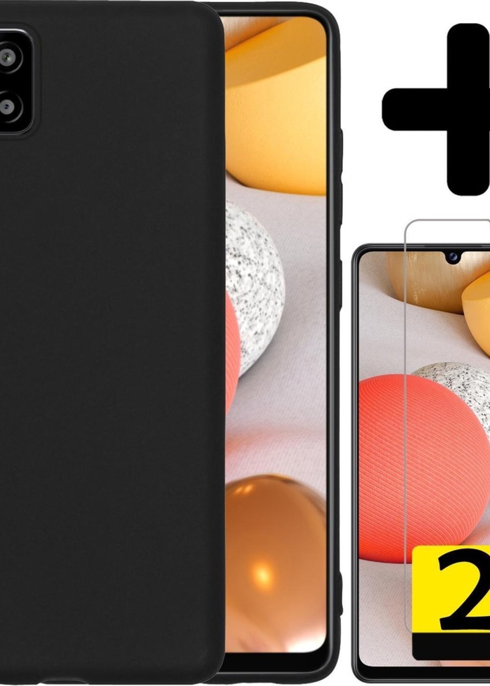 LUQ Hoesje Geschikt voor Samsung A42 Hoesje Siliconen Case Met 2x Screenprotector - Hoes Geschikt voor Samsung Galaxy A42 Hoes Siliconen - Zwart