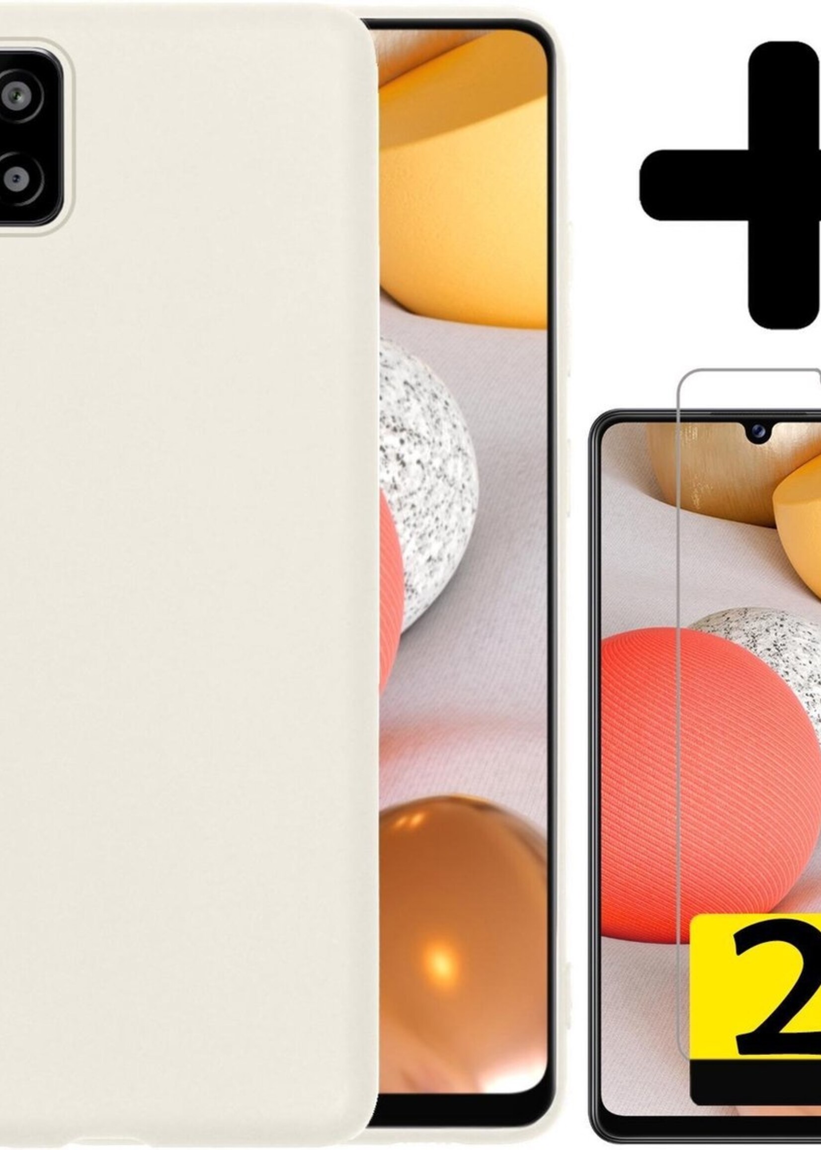 LUQ Hoesje Geschikt voor Samsung A42 Hoesje Siliconen Case Met 2x Screenprotector - Hoes Geschikt voor Samsung Galaxy A42 Hoes Siliconen - Wit