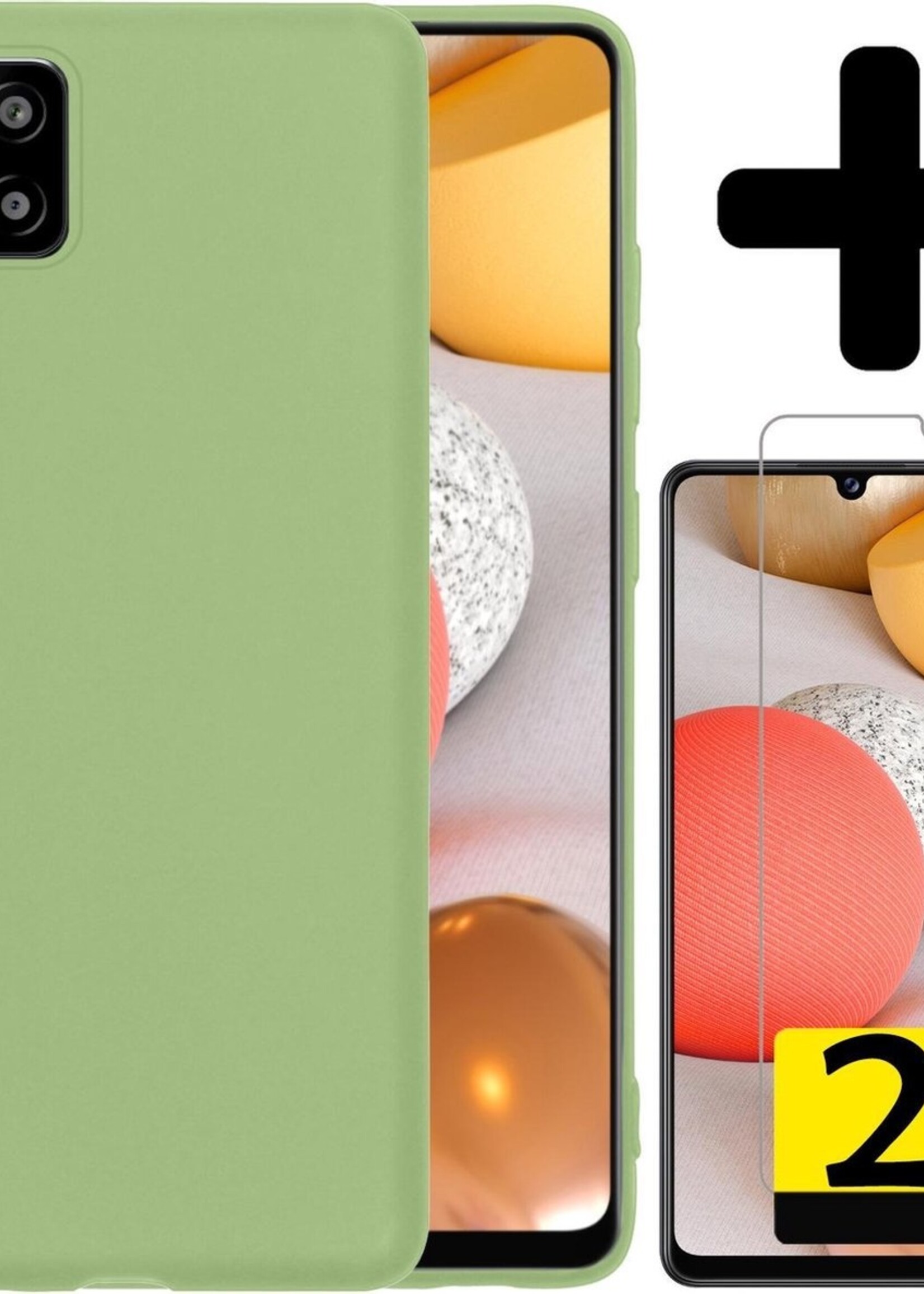 LUQ Hoesje Geschikt voor Samsung A42 Hoesje Siliconen Case Met 2x Screenprotector - Hoes Geschikt voor Samsung Galaxy A42 Hoes Siliconen - Groen