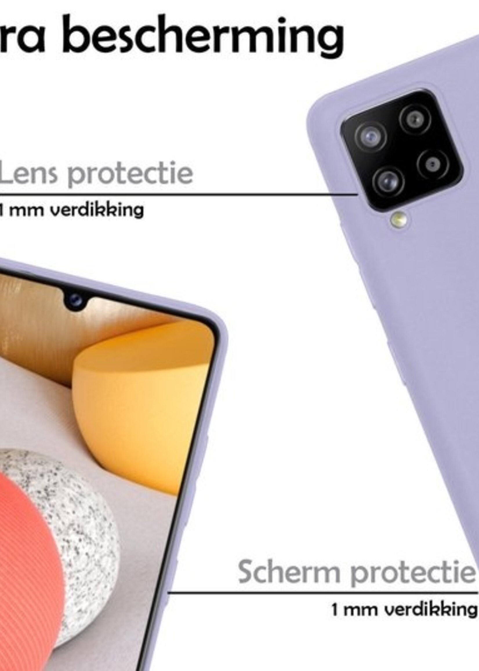 LUQ Hoesje Geschikt voor Samsung A42 Hoesje Siliconen Case Met 2x Screenprotector - Hoes Geschikt voor Samsung Galaxy A42 Hoes Siliconen - Lila