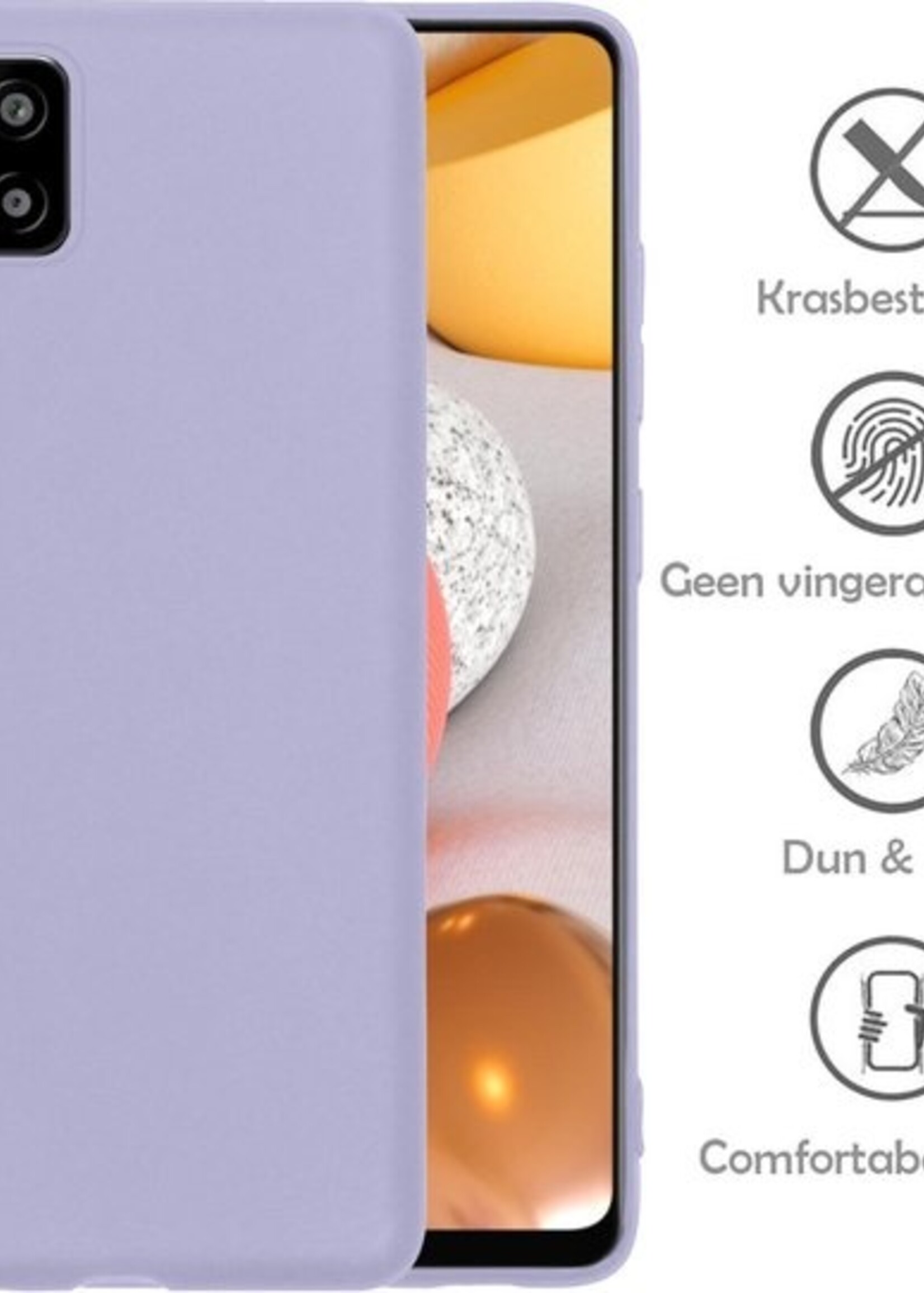LUQ Hoesje Geschikt voor Samsung A42 Hoesje Siliconen Case Met 2x Screenprotector - Hoes Geschikt voor Samsung Galaxy A42 Hoes Siliconen - Lila