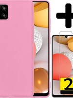 LUQ LUQ Samsung Galaxy A42 hoesje siliconen lichtroze + 2x screenprotector
