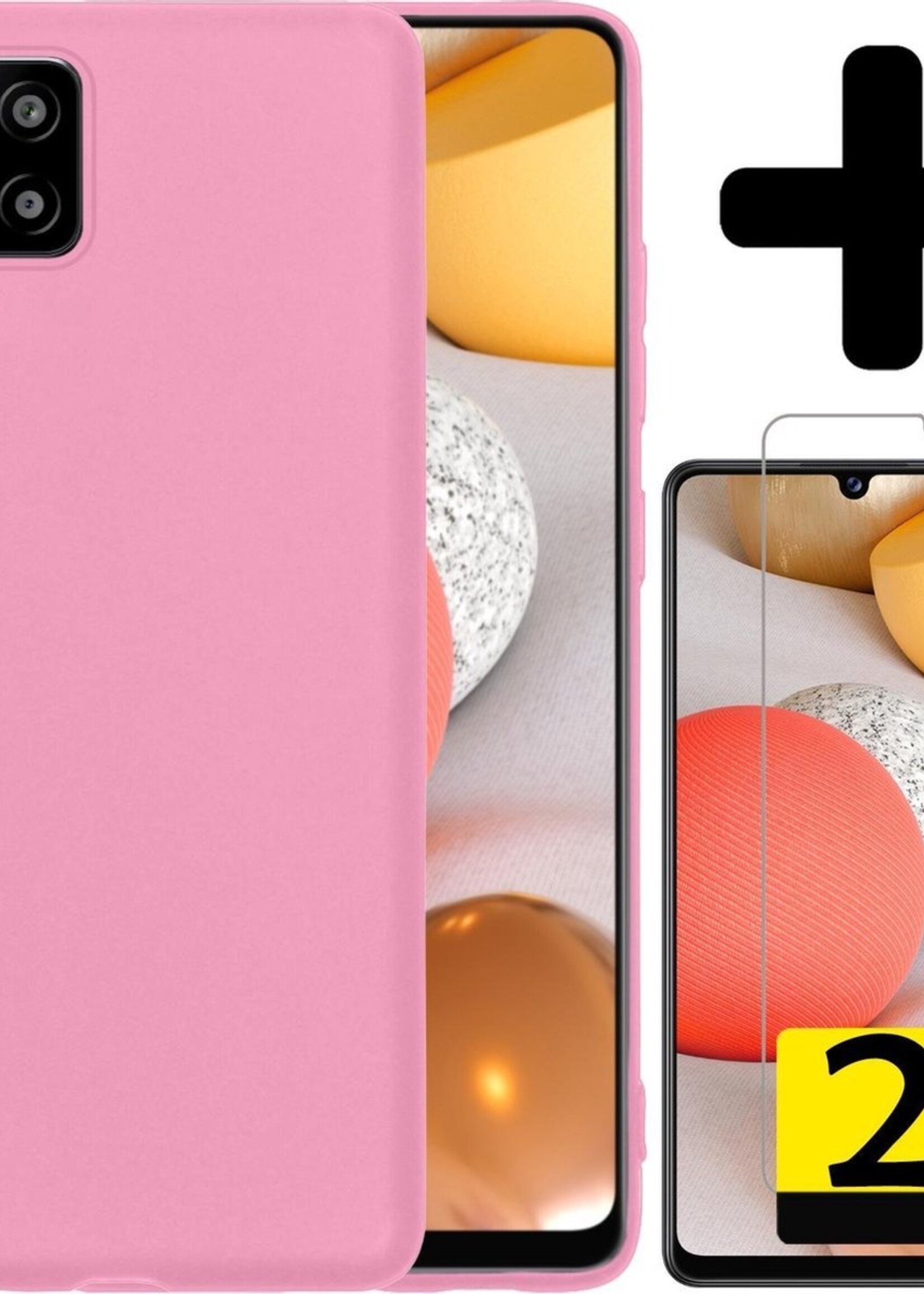 LUQ Hoesje Geschikt voor Samsung A42 Hoesje Siliconen Case Met 2x Screenprotector - Hoes Geschikt voor Samsung Galaxy A42 Hoes Siliconen - Roze