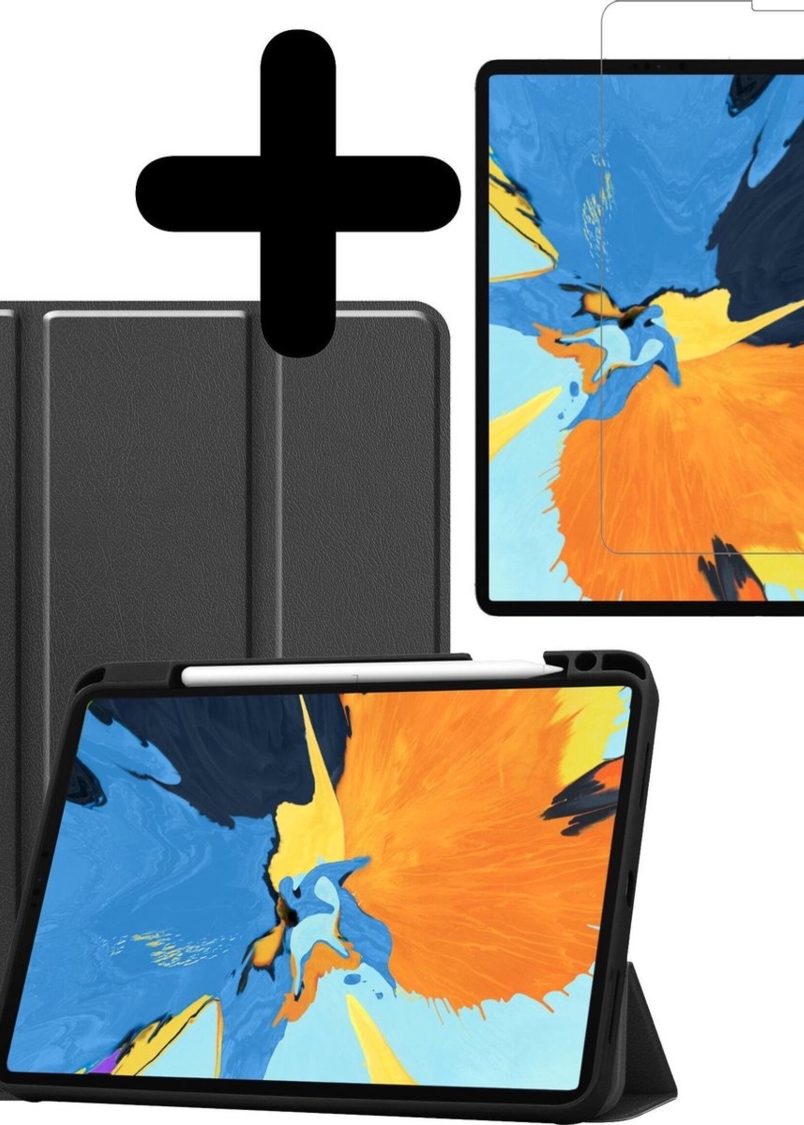 LUQ Hoes Geschikt voor iPad Pro 2020 (11 inch) Hoes Luxe Hoesje Case Met Uitsparing Geschikt voor Apple Pencil Met Screenprotector - Hoesje Geschikt voor iPad Pro 11 inch (2020) Hoes Cover - Zwart