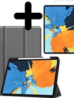 LUQ LUQ iPad Pro 11 inch (2020) Hoesje Bookcase met uitsparing Apple Pencil Met Screenprotector - Grijs