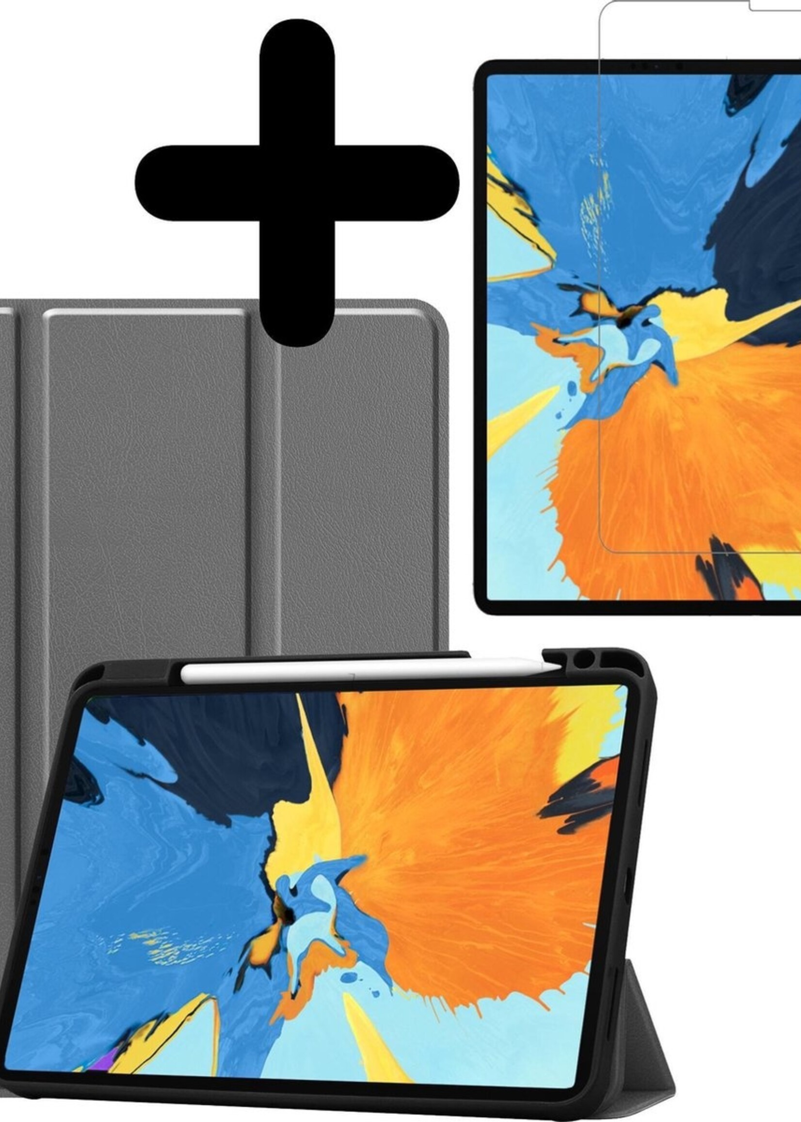 LUQ Hoes Geschikt voor iPad Pro 2020 (11 inch) Hoes Luxe Hoesje Case Met Uitsparing Geschikt voor Apple Pencil Met Screenprotector - Hoesje Geschikt voor iPad Pro 11 inch (2020) Hoes Cover - Grijs