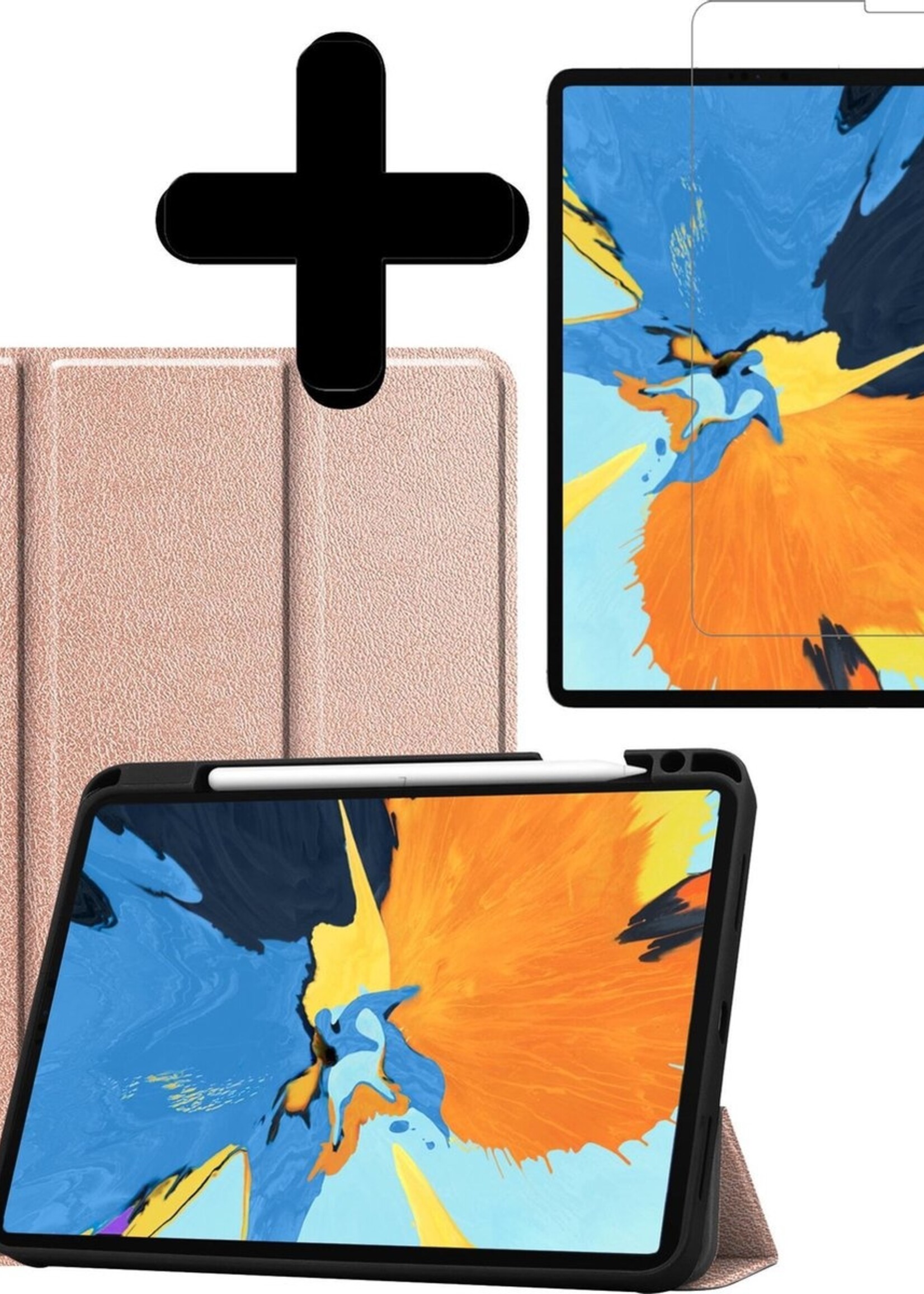LUQ Hoes Geschikt voor iPad Pro 2020 (11 inch) Hoes Luxe Hoesje Case Met Uitsparing Geschikt voor Apple Pencil Met Screenprotector - Hoesje Geschikt voor iPad Pro 11 inch (2020) Hoes Cover - Rosé goud