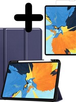 LUQ LUQ iPad Pro 11 inch (2020) Hoesje Bookcase met uitsparing Apple Pencil Met Screenprotector - Donkerblauw