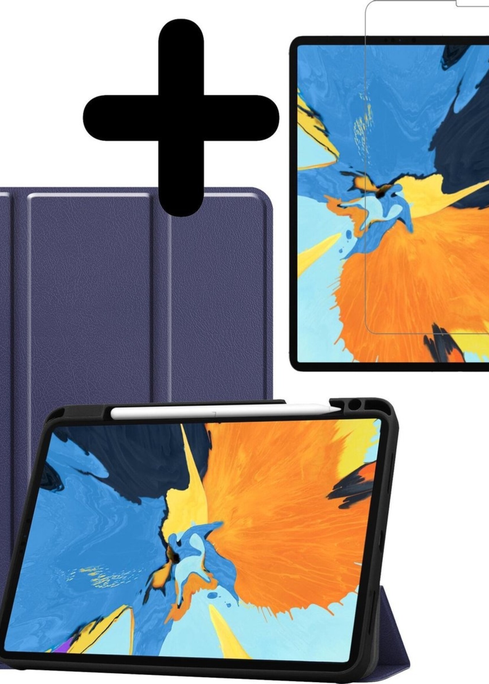 LUQ Hoes Geschikt voor iPad Pro 2020 (11 inch) Hoes Luxe Hoesje Case Met Uitsparing Geschikt voor Apple Pencil Met Screenprotector - Hoesje Geschikt voor iPad Pro 11 inch (2020) Hoes Cover - Donkerblauw