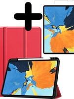 LUQ LUQ iPad Pro 11 inch (2020) Hoesje Bookcase met uitsparing Apple Pencil Met Screenprotector - Rood