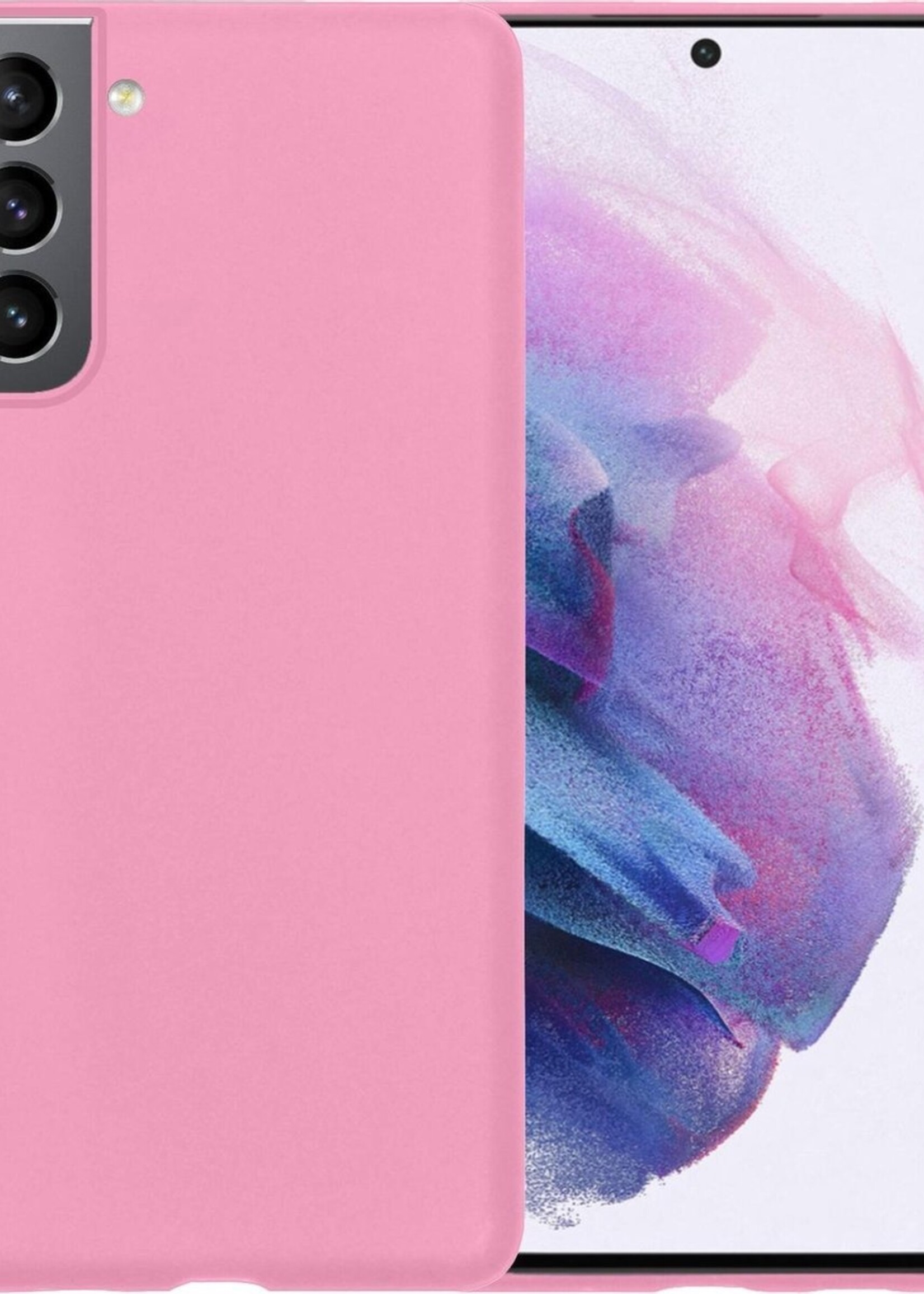 LUQ Hoesje Geschikt voor Samsung S21 Hoesje Siliconen Case - Hoes Geschikt voor Samsung Galaxy S21 Hoes Siliconen - Roze