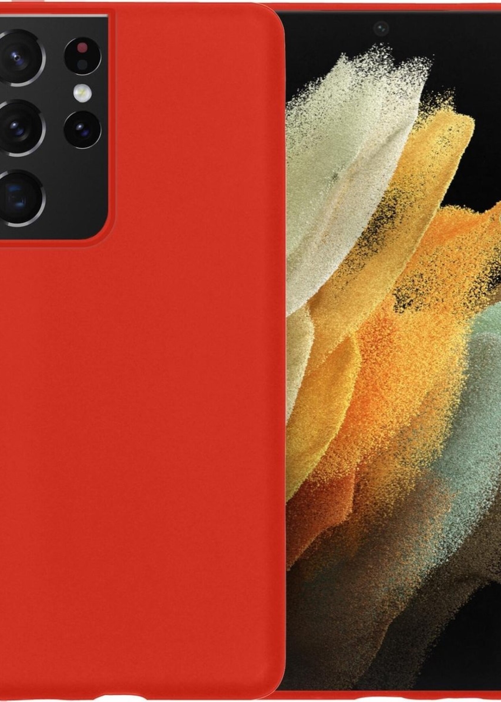 LUQ Hoesje Geschikt voor Samsung S21 Ultra Hoesje Siliconen Case - Hoes Geschikt voor Samsung Galaxy S21 Ultra Hoes Siliconen - Rood