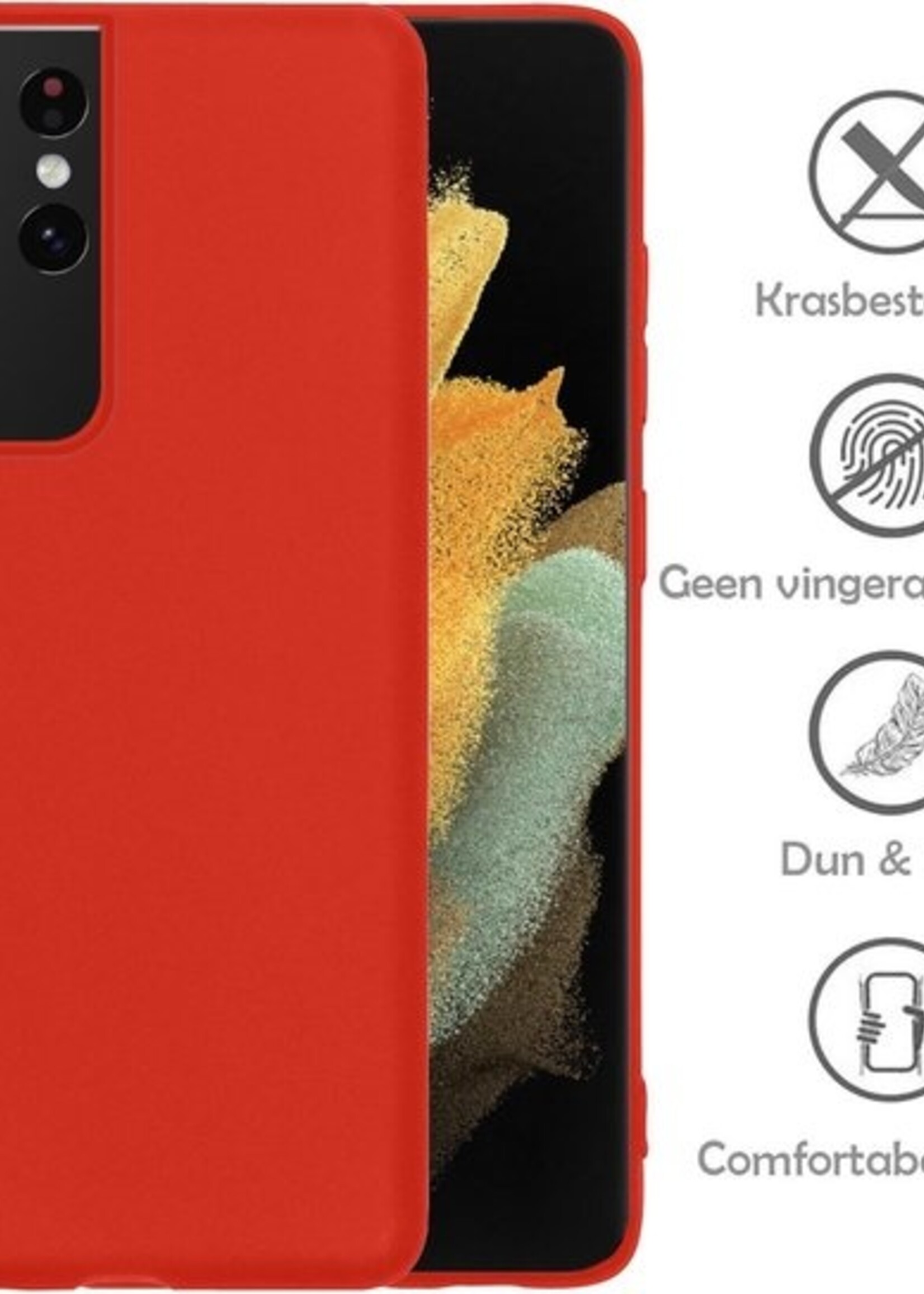 LUQ Hoesje Geschikt voor Samsung S21 Ultra Hoesje Siliconen Case - Hoes Geschikt voor Samsung Galaxy S21 Ultra Hoes Siliconen - Rood