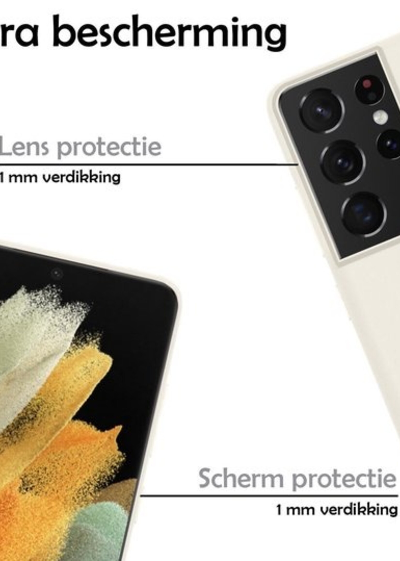 LUQ Hoesje Geschikt voor Samsung S21 Ultra Hoesje Siliconen Case - Hoes Geschikt voor Samsung Galaxy S21 Ultra Hoes Siliconen - Wit