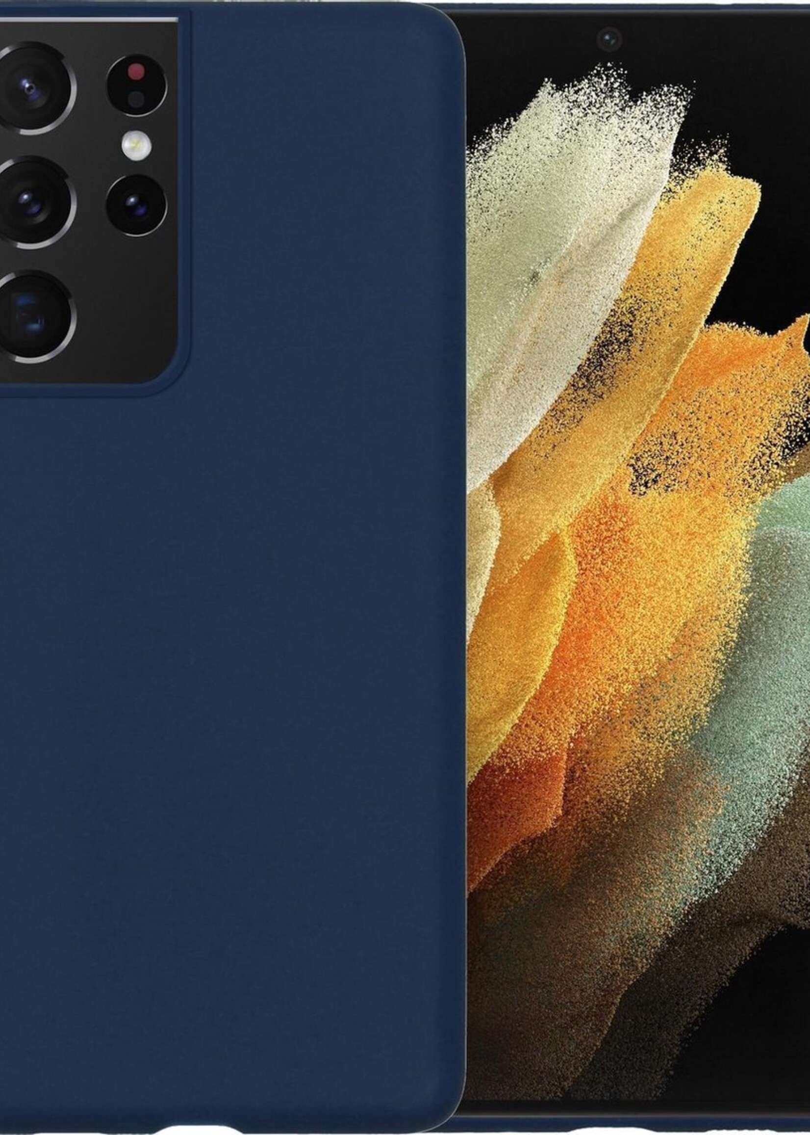 LUQ Hoesje Geschikt voor Samsung S21 Ultra Hoesje Siliconen Case - Hoes Geschikt voor Samsung Galaxy S21 Ultra Hoes Siliconen - Donkerblauw