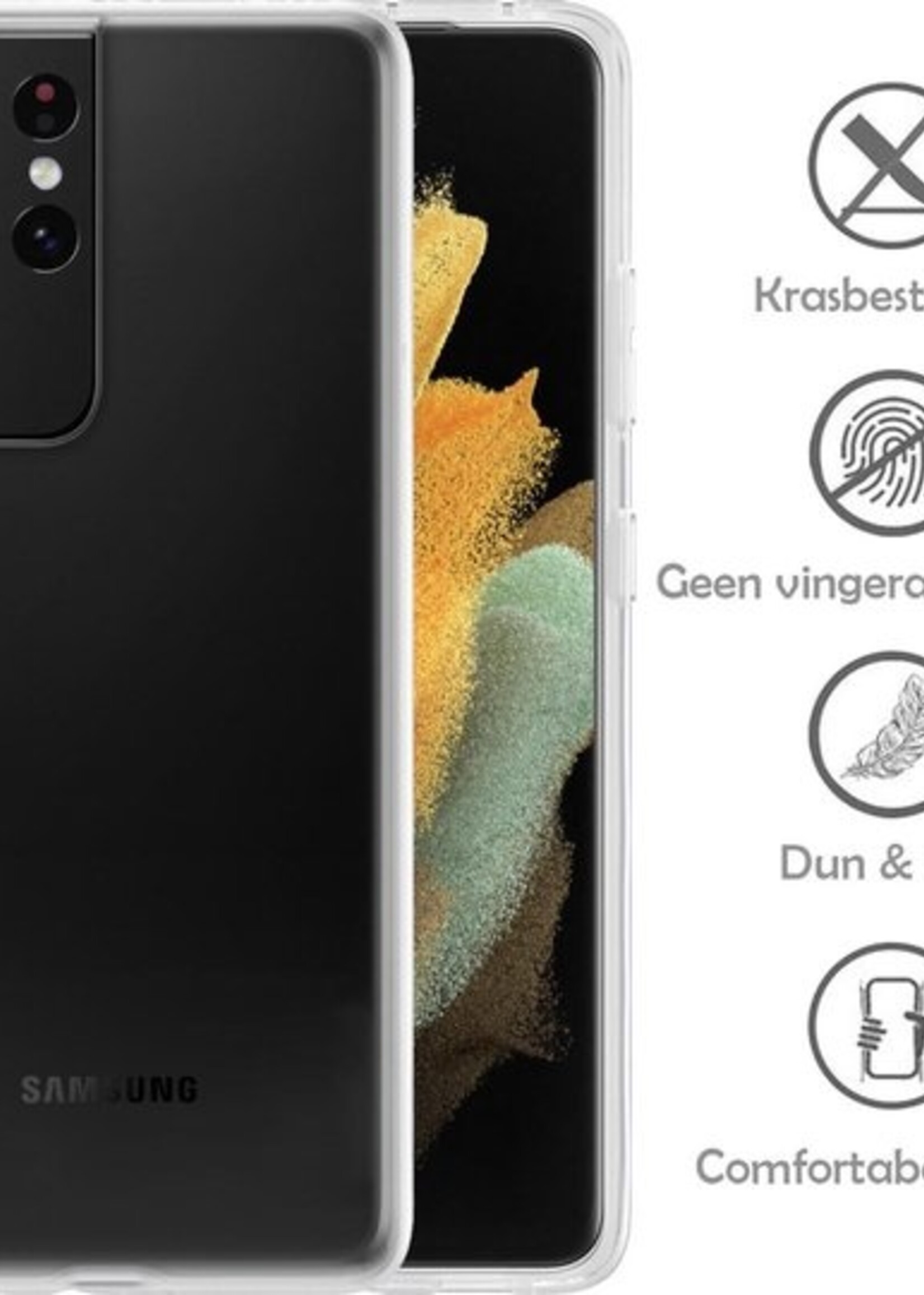 LUQ Hoesje Geschikt voor Samsung S21 Ultra Hoesje Siliconen Case - Hoes Geschikt voor Samsung Galaxy S21 Ultra Hoes Siliconen - Transparant - 2 Stuks