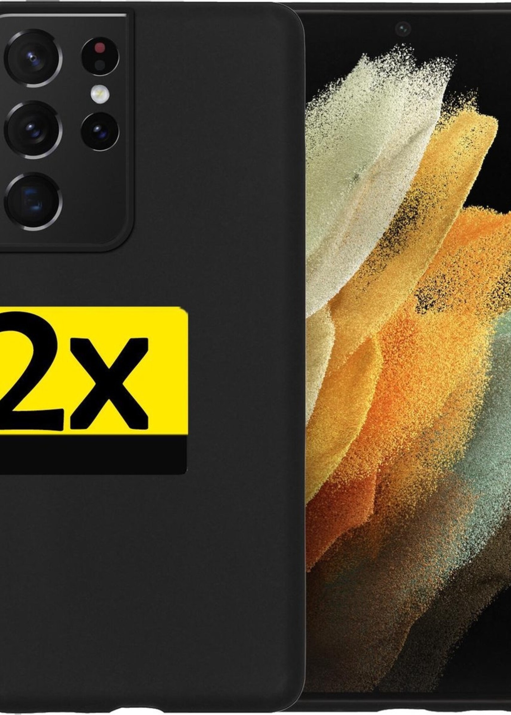 LUQ Hoesje Geschikt voor Samsung S21 Ultra Hoesje Siliconen Case - Hoes Geschikt voor Samsung Galaxy S21 Ultra Hoes Siliconen - Zwart - 2 Stuks