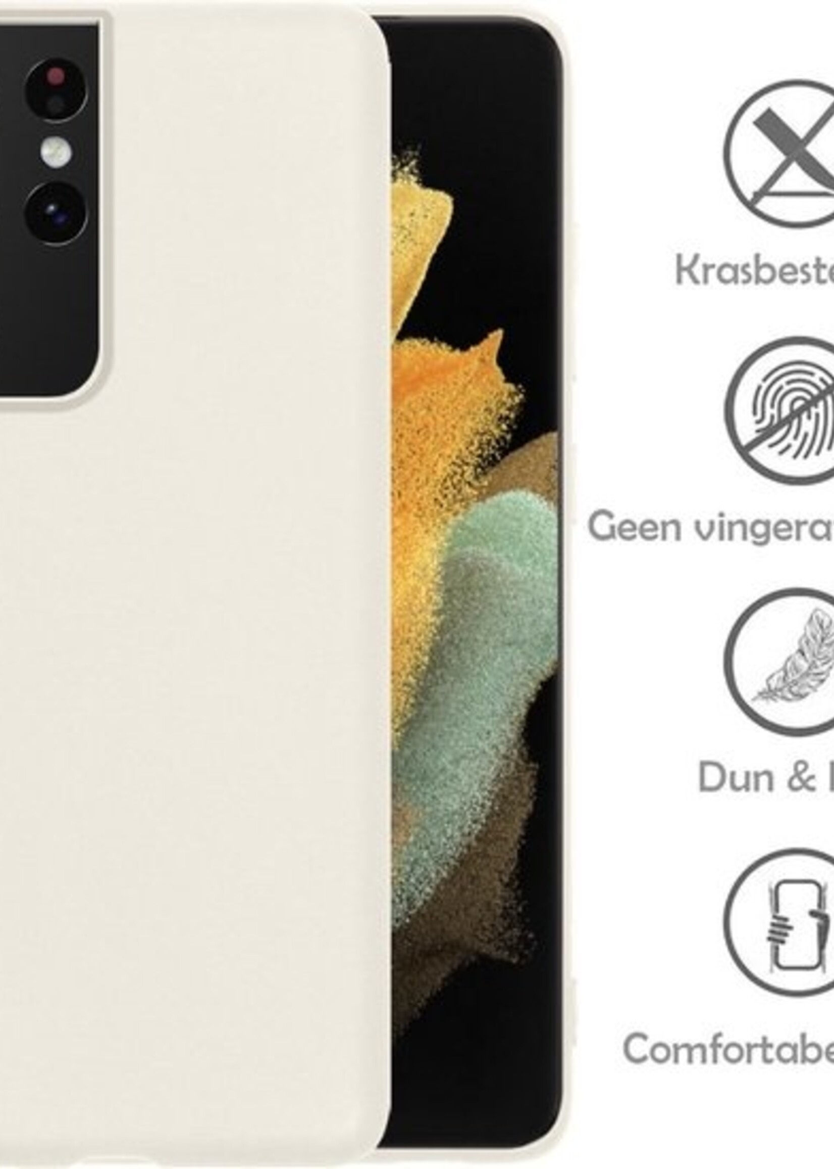 LUQ Hoesje Geschikt voor Samsung S21 Ultra Hoesje Siliconen Case - Hoes Geschikt voor Samsung Galaxy S21 Ultra Hoes Siliconen - Wit - 2 Stuks