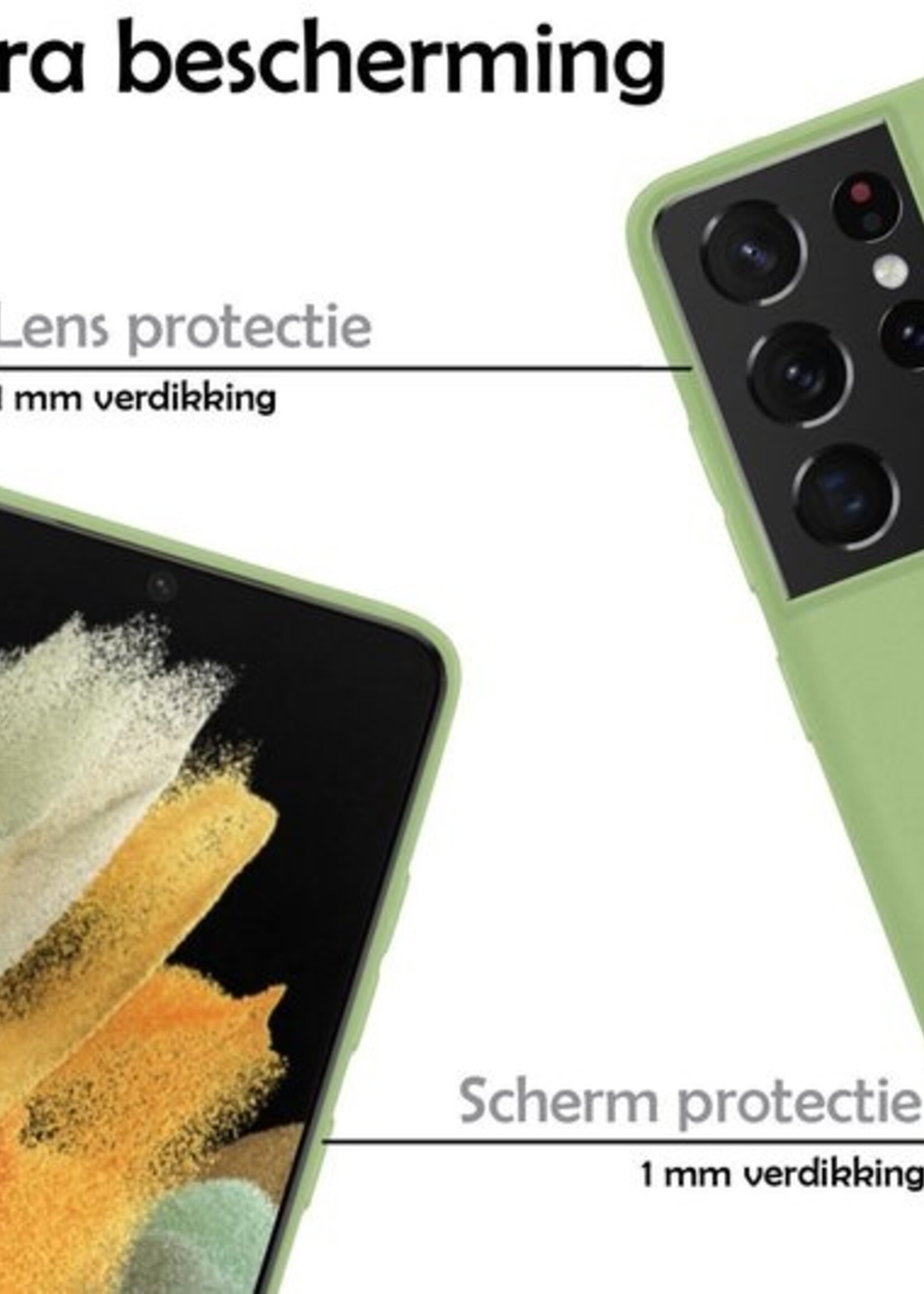 LUQ Hoesje Geschikt voor Samsung S21 Ultra Hoesje Siliconen Case - Hoes Geschikt voor Samsung Galaxy S21 Ultra Hoes Siliconen - Groen - 2 Stuks