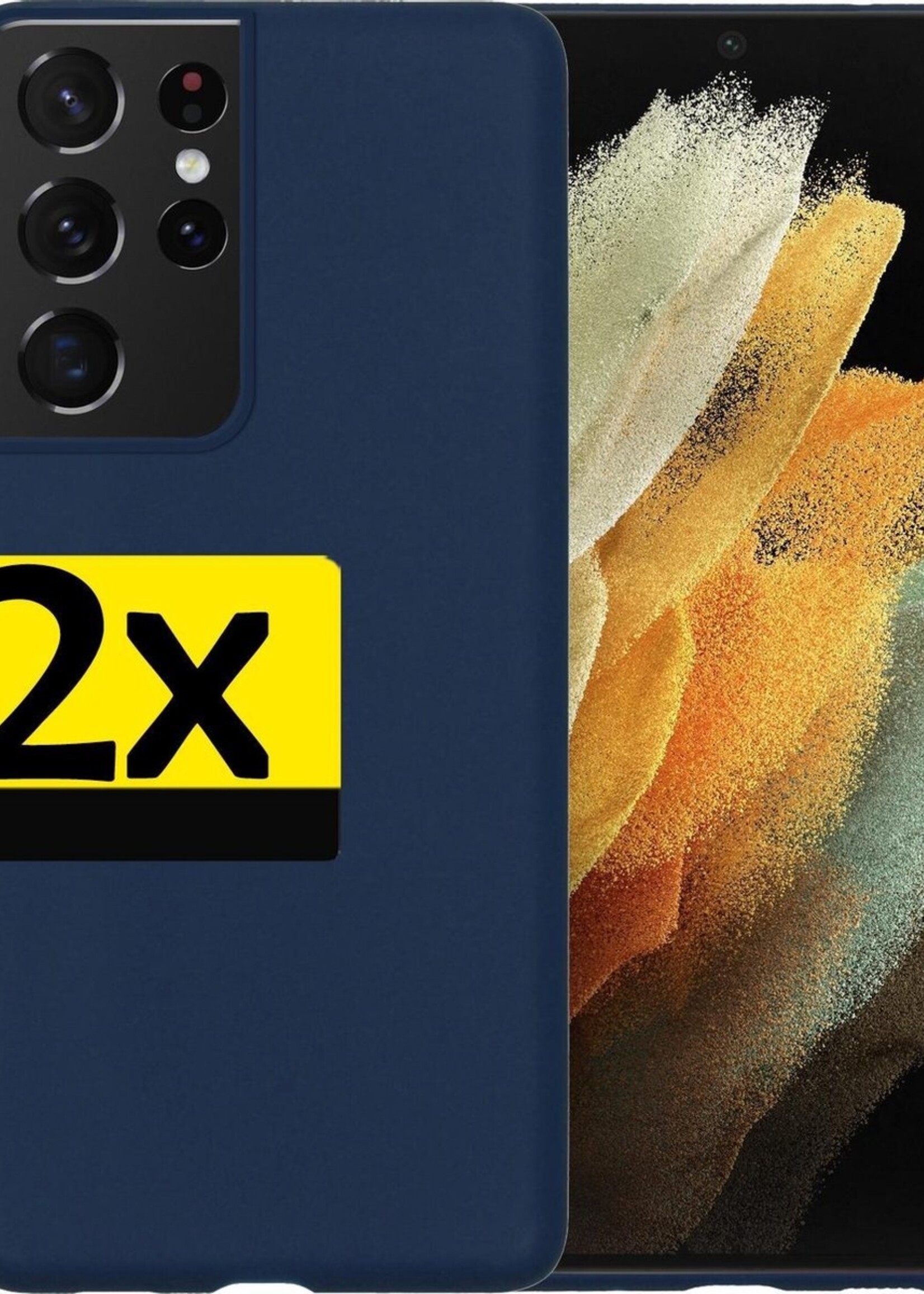 LUQ Hoesje Geschikt voor Samsung S21 Ultra Hoesje Siliconen Case - Hoes Geschikt voor Samsung Galaxy S21 Ultra Hoes Siliconen - Donkerblauw - 2 Stuks