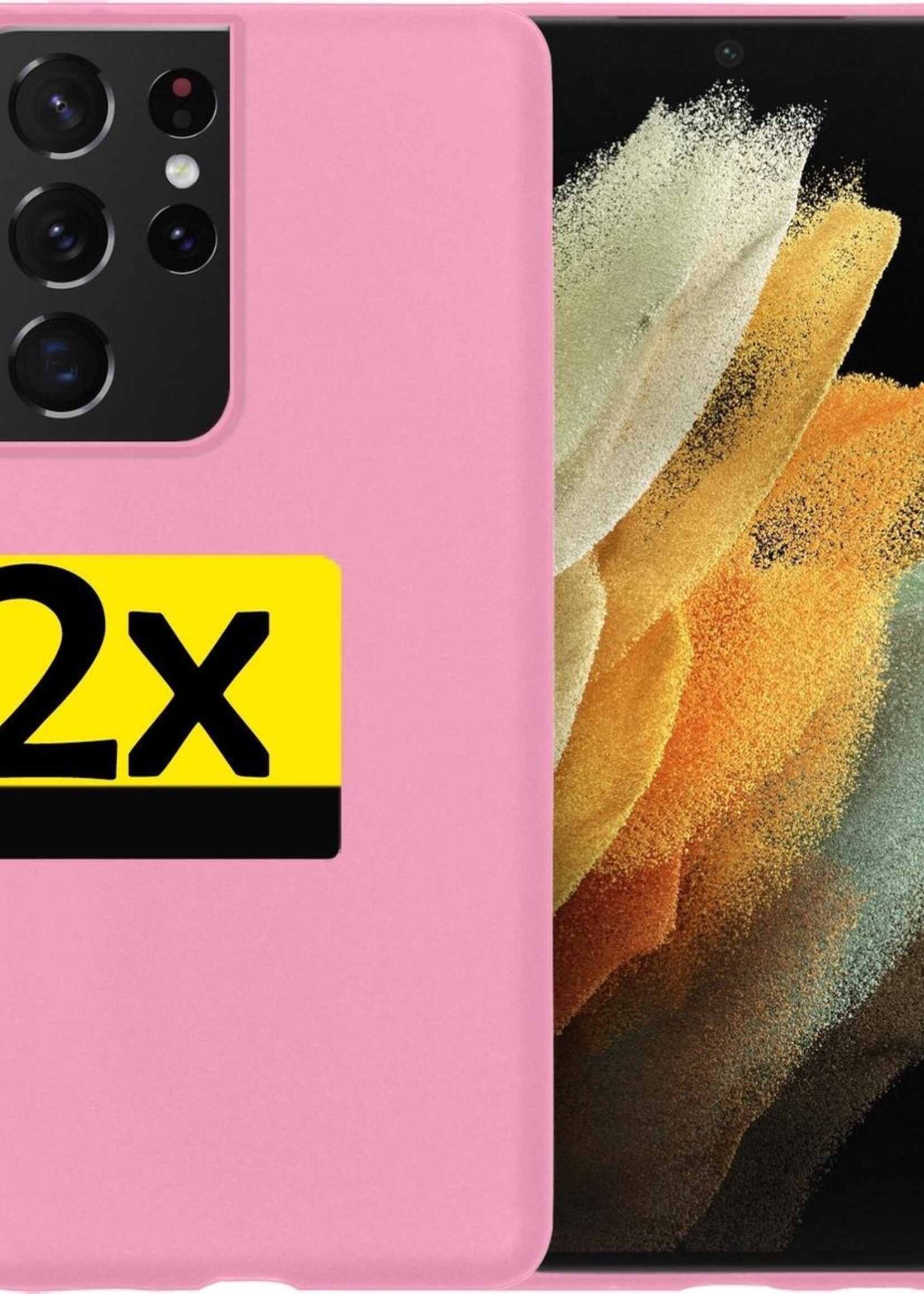 LUQ Hoesje Geschikt voor Samsung S21 Ultra Hoesje Siliconen Case - Hoes Geschikt voor Samsung Galaxy S21 Ultra Hoes Siliconen - Roze - 2 Stuks