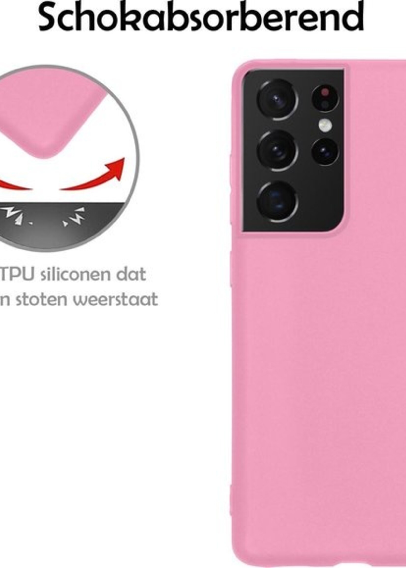 LUQ Hoesje Geschikt voor Samsung S21 Ultra Hoesje Siliconen Case - Hoes Geschikt voor Samsung Galaxy S21 Ultra Hoes Siliconen - Roze - 2 Stuks