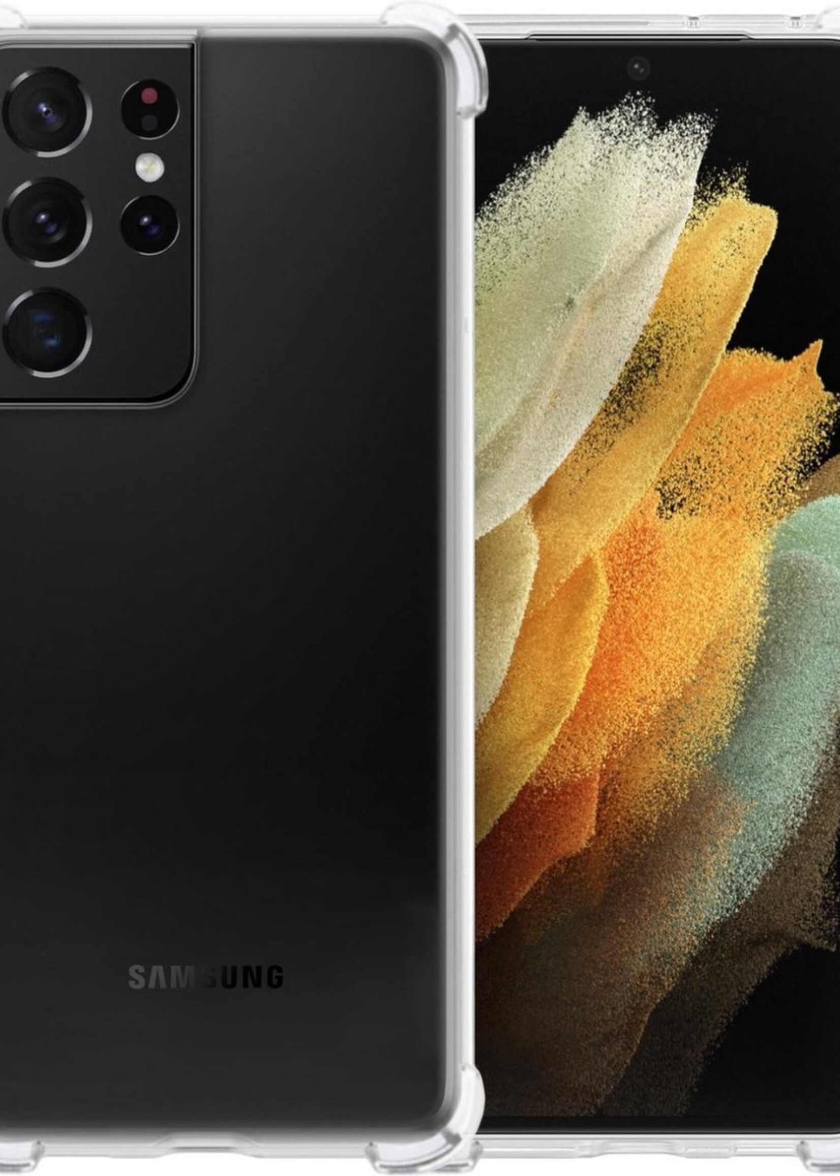 LUQ Hoesje Geschikt voor Samsung S21 Ultra Hoesje Shockproof Case Siliconen - Hoes Geschikt voor Samsung Galaxy S21 Ultra Hoes Cover Siliconen - Transparant