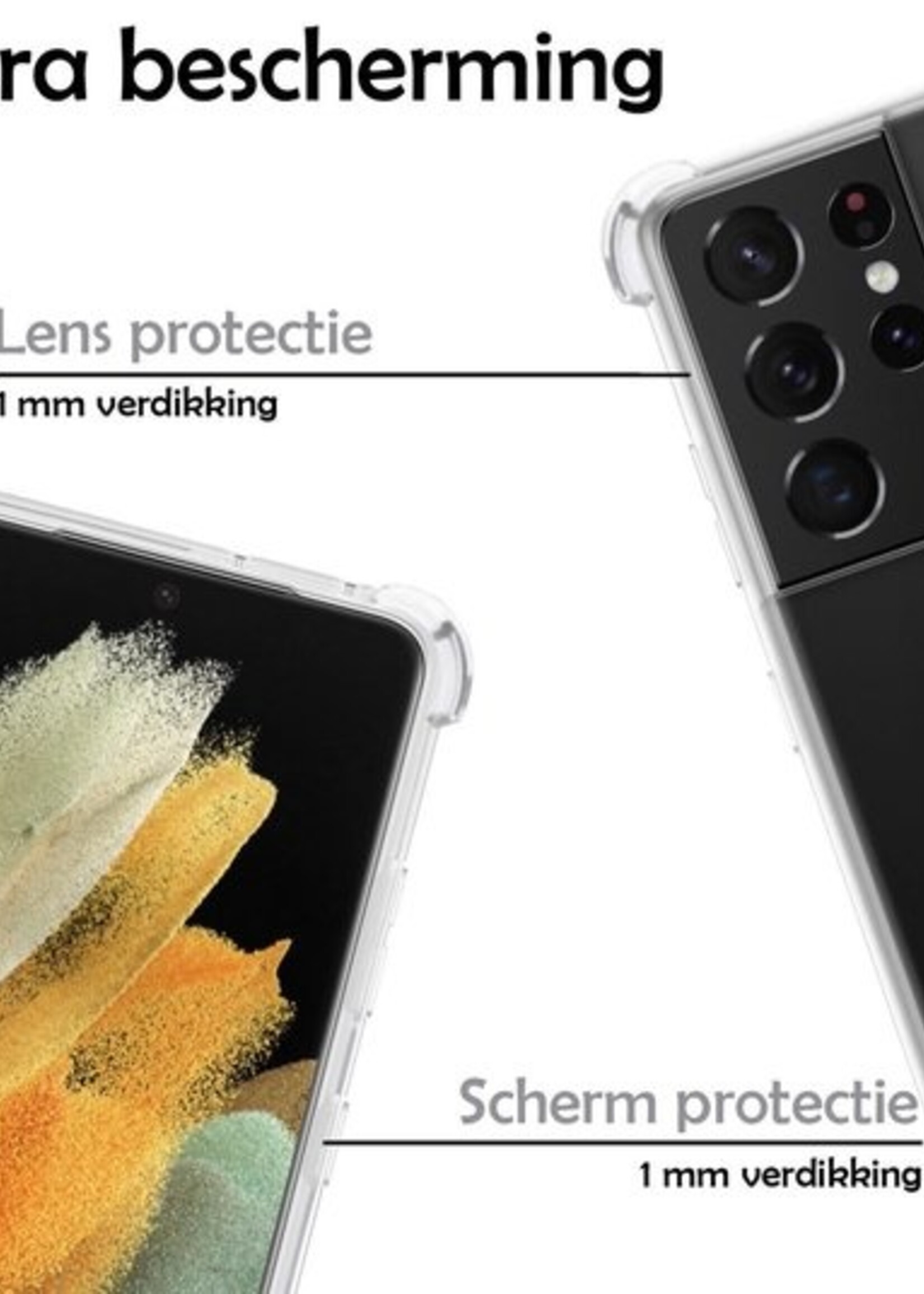 LUQ Hoesje Geschikt voor Samsung S21 Ultra Hoesje Shockproof Case Siliconen - Hoes Geschikt voor Samsung Galaxy S21 Ultra Hoes Cover Siliconen - Transparant