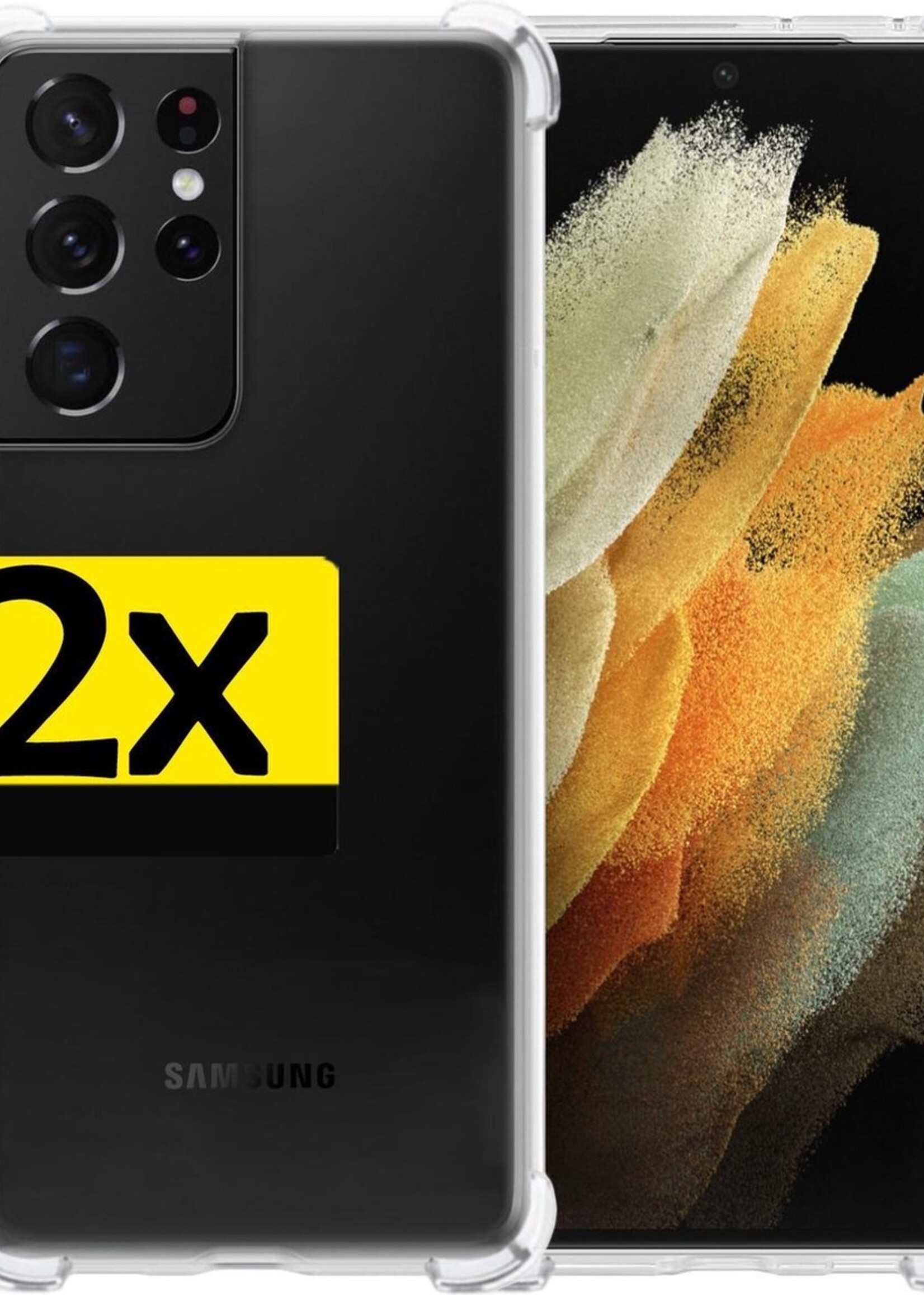 LUQ Hoesje Geschikt voor Samsung S21 Ultra Hoesje Shockproof Case Siliconen - Hoes Geschikt voor Samsung Galaxy S21 Ultra Hoes Cover Siliconen - Transparant - 2 Stuks