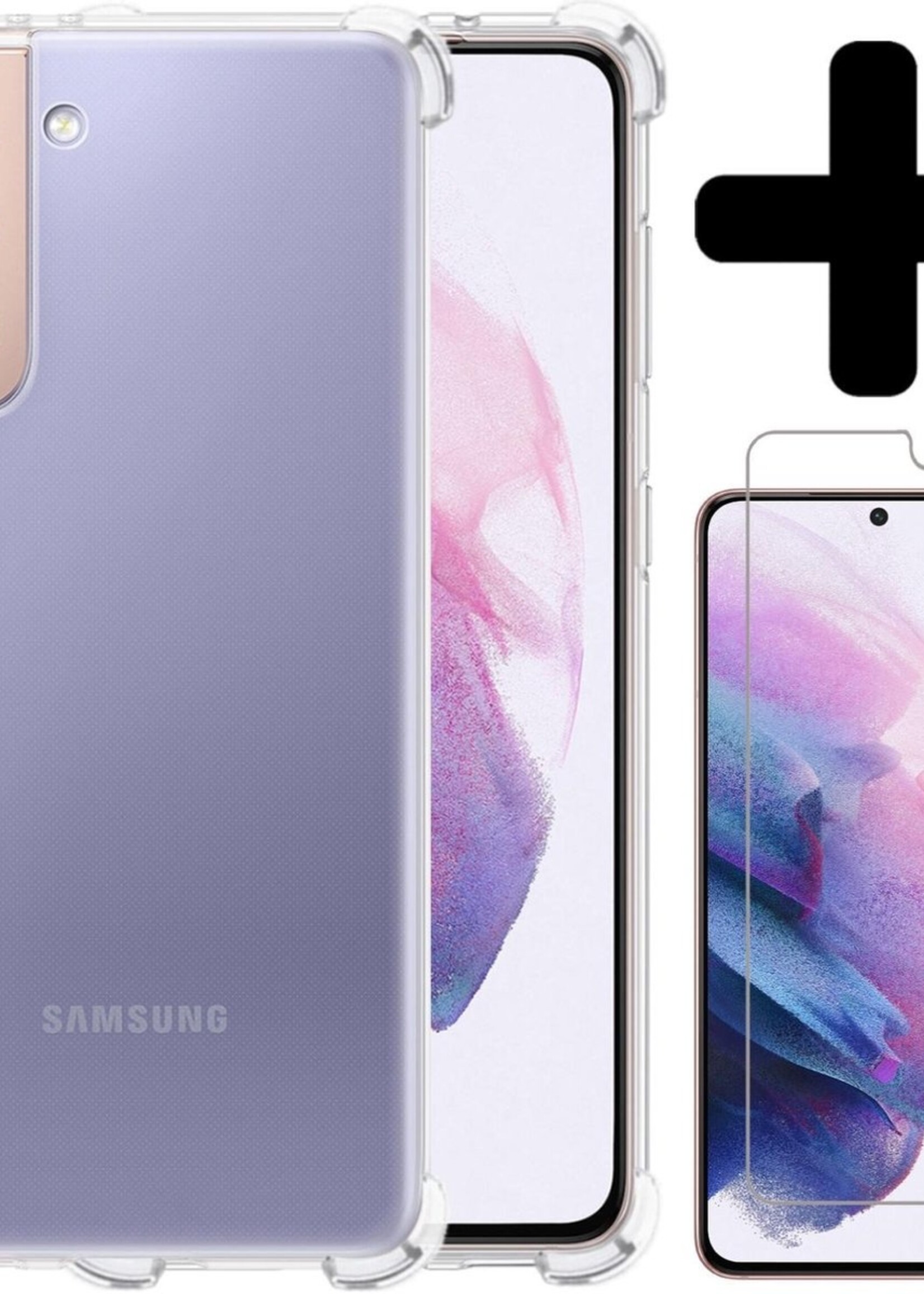 LUQ Hoesje Geschikt voor Samsung S21 Hoesje Shockproof Case Siliconen Met Screenprotector - Hoes Geschikt voor Samsung Galaxy S21 Hoes Cover Siliconen - Transparant