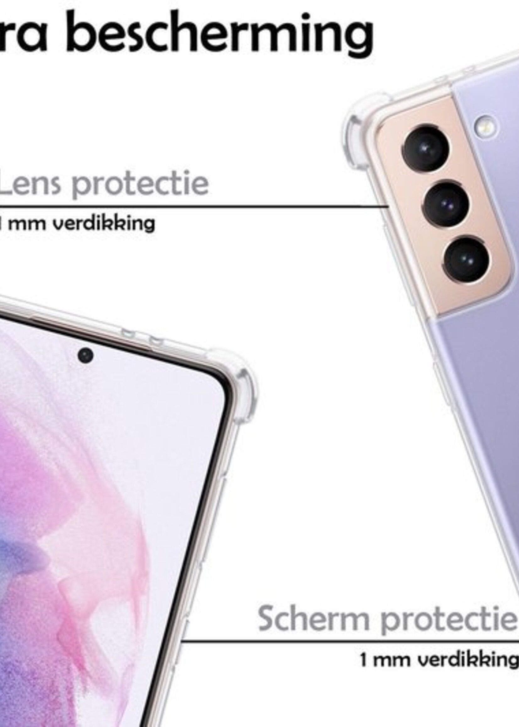 LUQ Hoesje Geschikt voor Samsung S21 Hoesje Shockproof Case Siliconen Met Screenprotector - Hoes Geschikt voor Samsung Galaxy S21 Hoes Cover Siliconen - Transparant