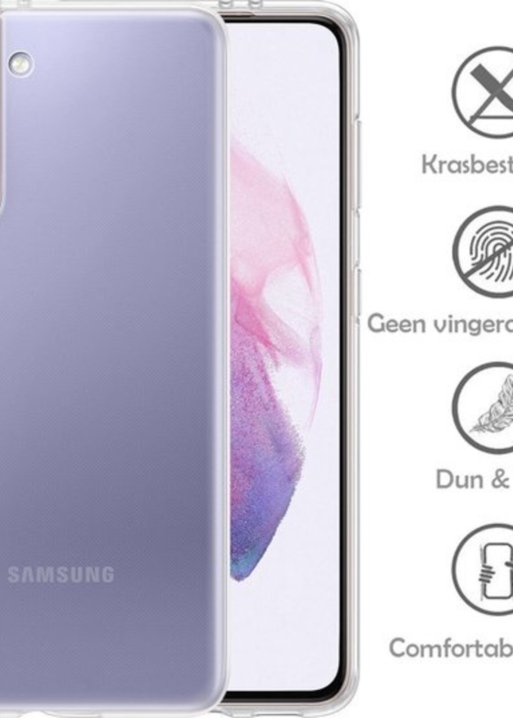 LUQ Hoesje Geschikt voor Samsung S21 Hoesje Siliconen Case Met Screenprotector - Hoes Geschikt voor Samsung Galaxy S21 Hoes Siliconen - Transparant