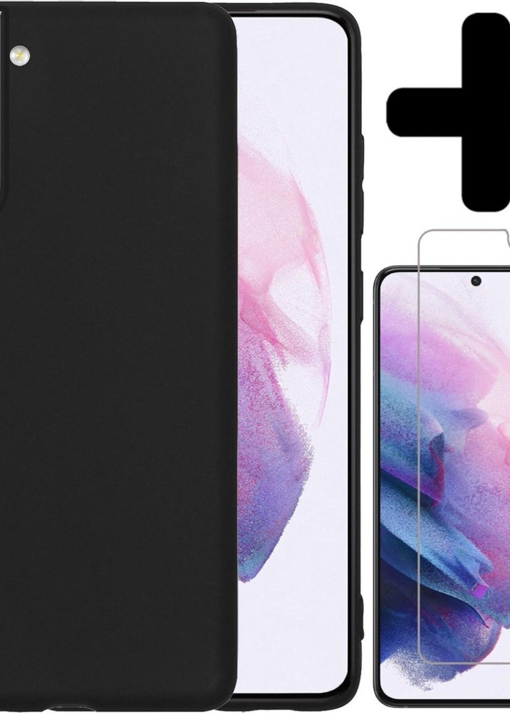 LUQ Hoesje Geschikt voor Samsung S21 Hoesje Siliconen Case Met Screenprotector - Hoes Geschikt voor Samsung Galaxy S21 Hoes Siliconen - Zwart