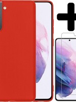 LUQ LUQ Samsung Galaxy S21 hoesje siliconen rood + screenprotector