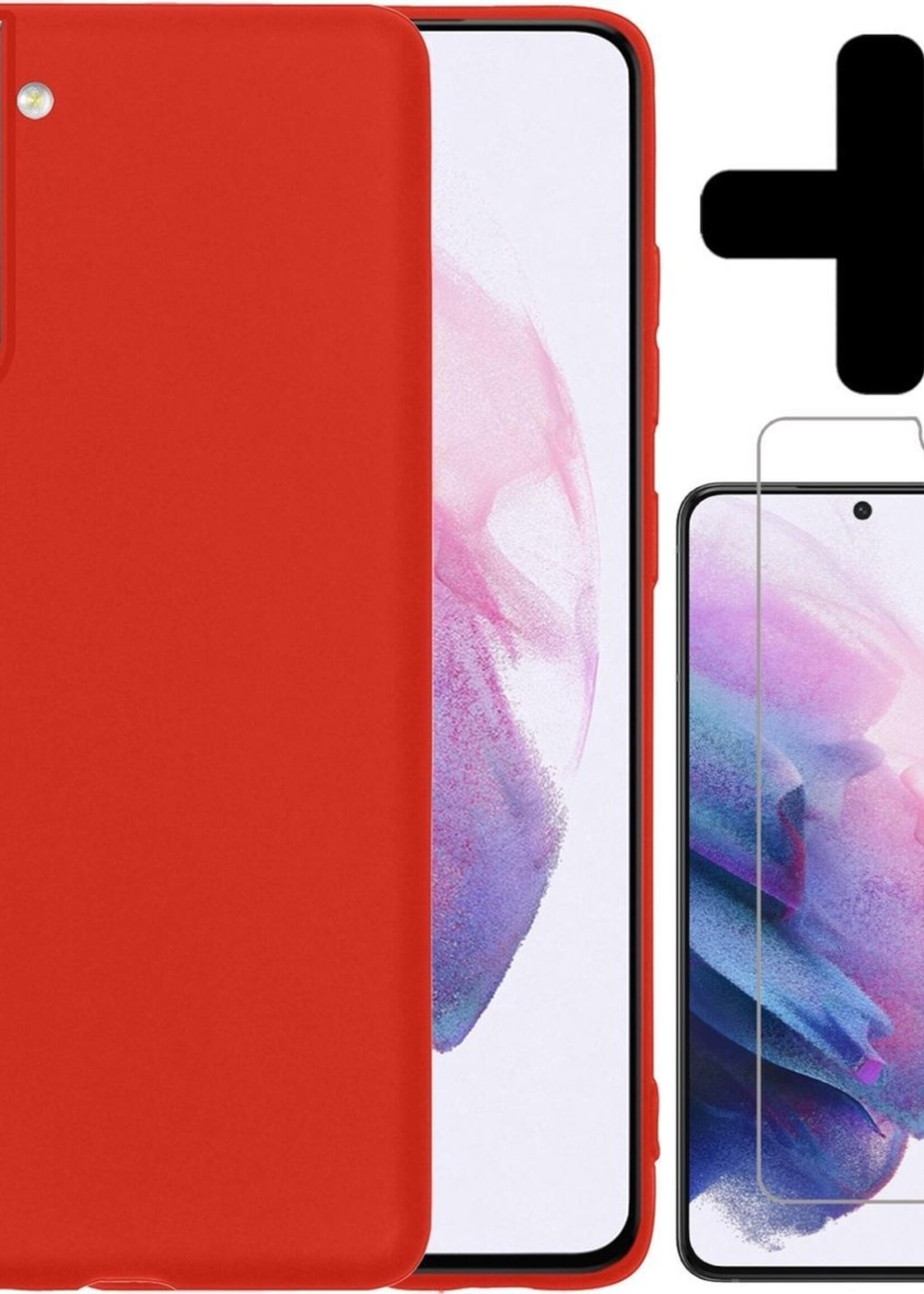 LUQ Hoesje Geschikt voor Samsung S21 Hoesje Siliconen Case Met Screenprotector - Hoes Geschikt voor Samsung Galaxy S21 Hoes Siliconen - Rood