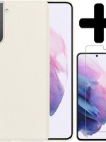 LUQ LUQ Samsung Galaxy S21 hoesje siliconen wit + screenprotector
