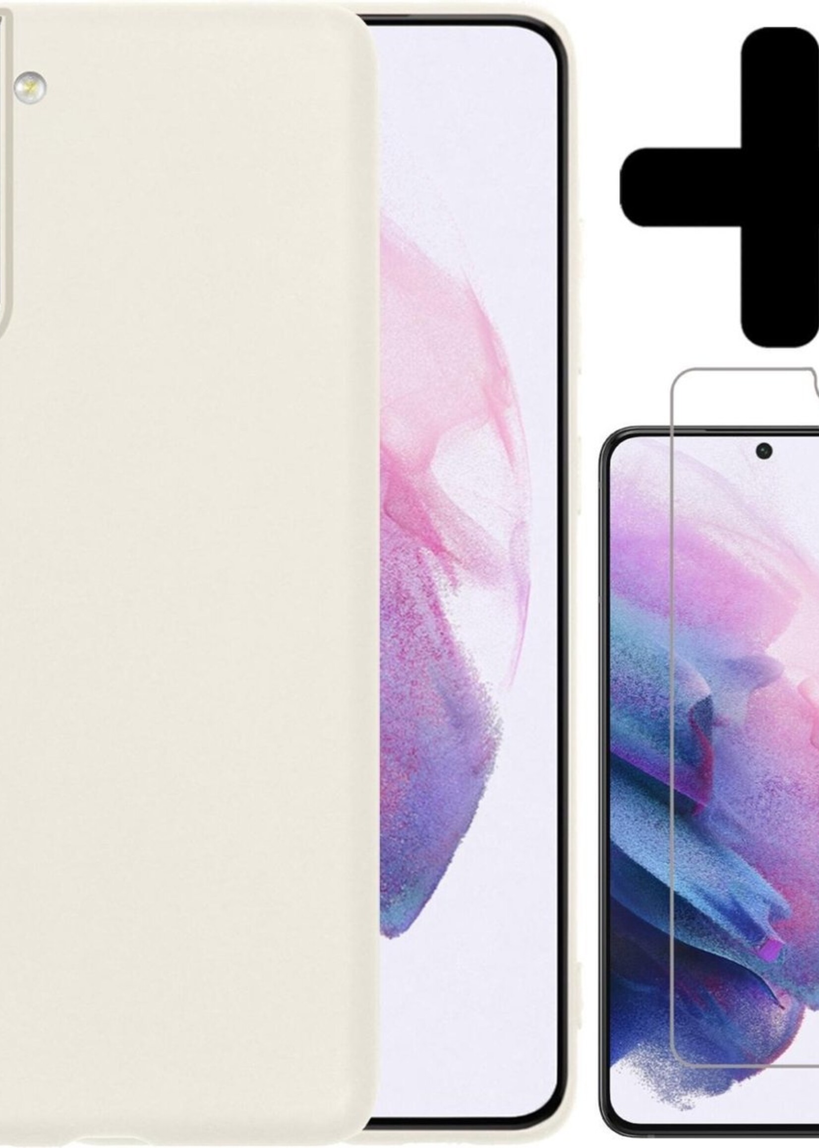 LUQ Hoesje Geschikt voor Samsung S21 Hoesje Siliconen Case Met Screenprotector - Hoes Geschikt voor Samsung Galaxy S21 Hoes Siliconen - Wit