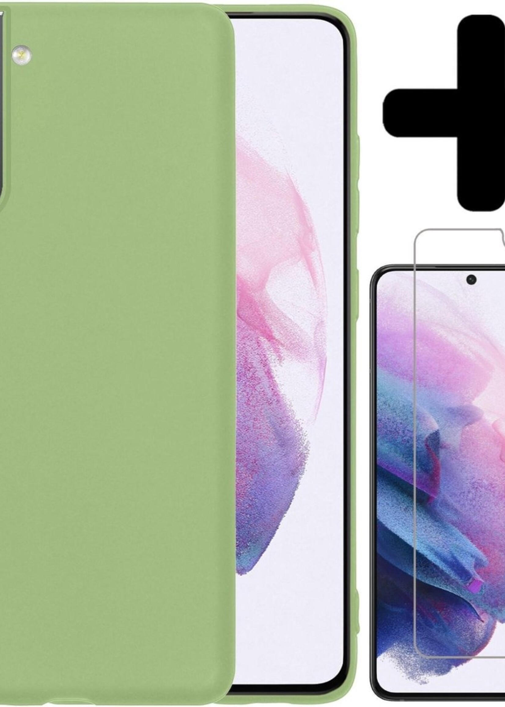 LUQ Hoesje Geschikt voor Samsung S21 Hoesje Siliconen Case Met Screenprotector - Hoes Geschikt voor Samsung Galaxy S21 Hoes Siliconen - Groen